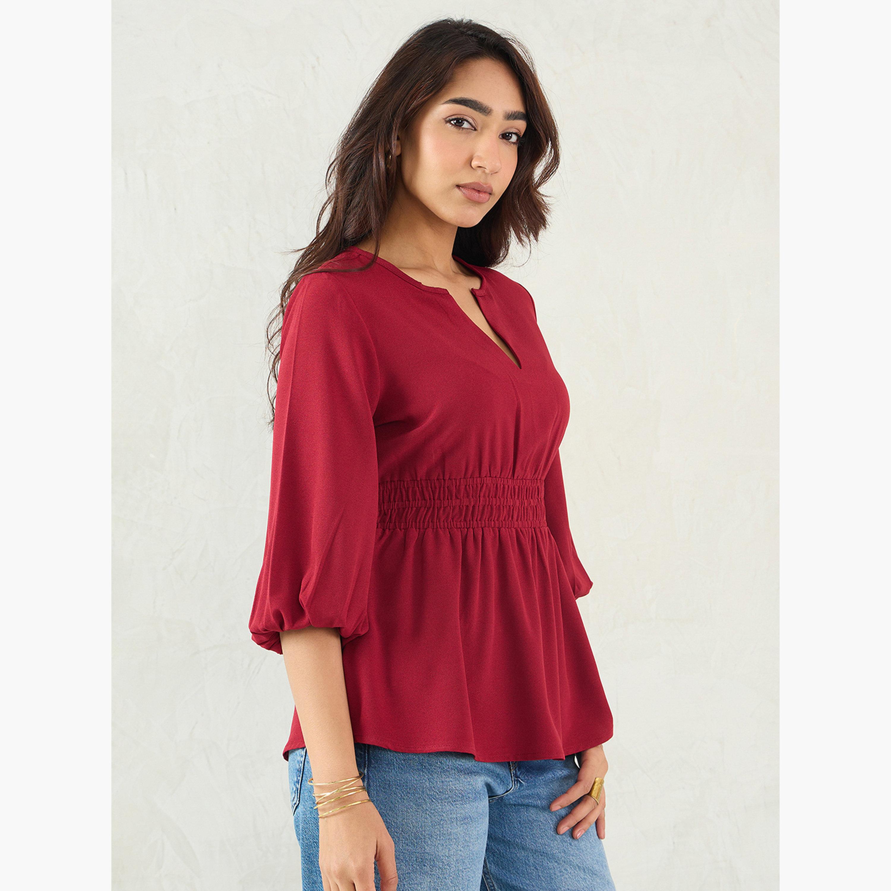 فيميلا - بلوزة  لون مارون مع خصر مشدود-women-clothing-shirtsandblouses-blouses-image-3