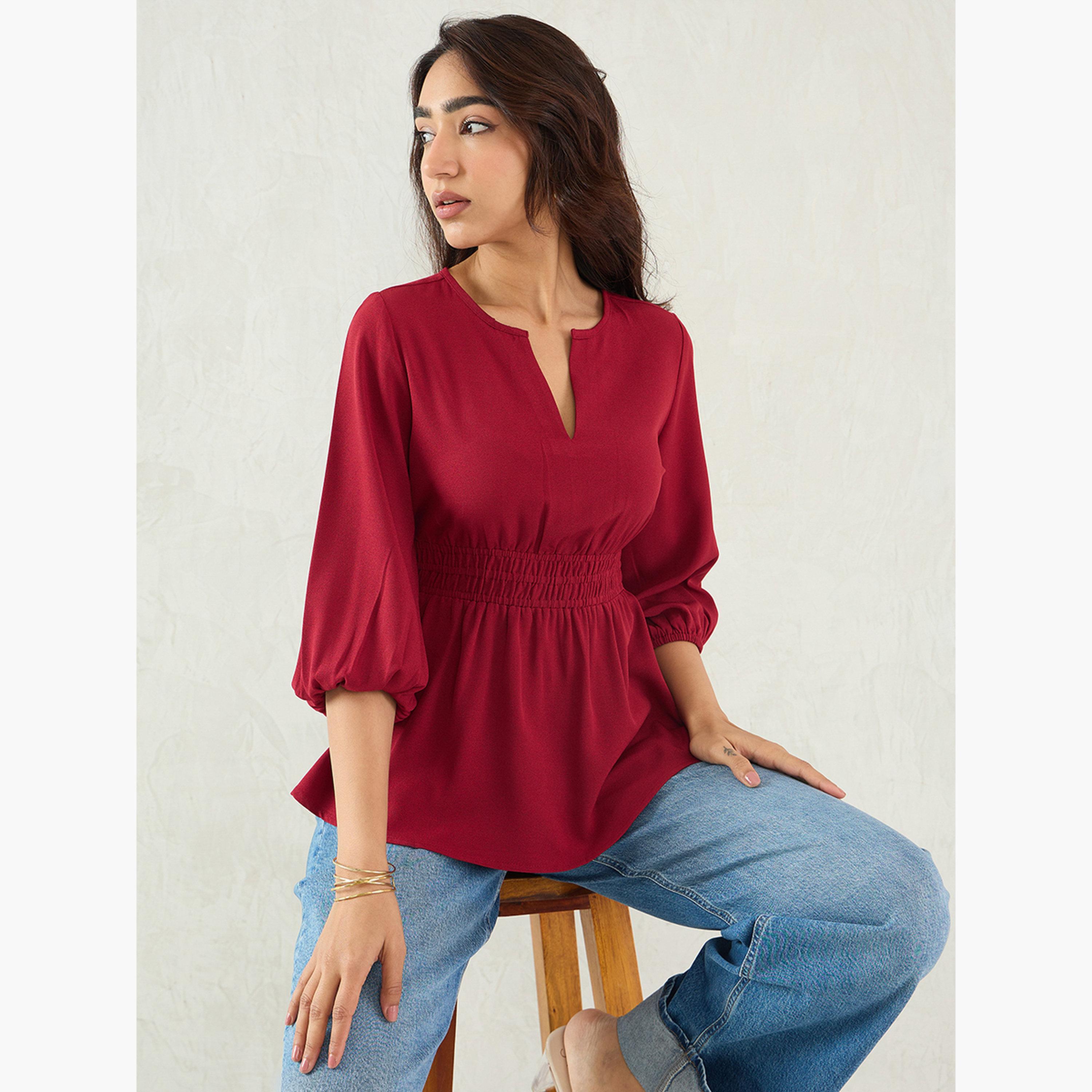 Femmella Maroon Cinched Waist Top-women-clothing-shirtsandblouses-blouses-image-5