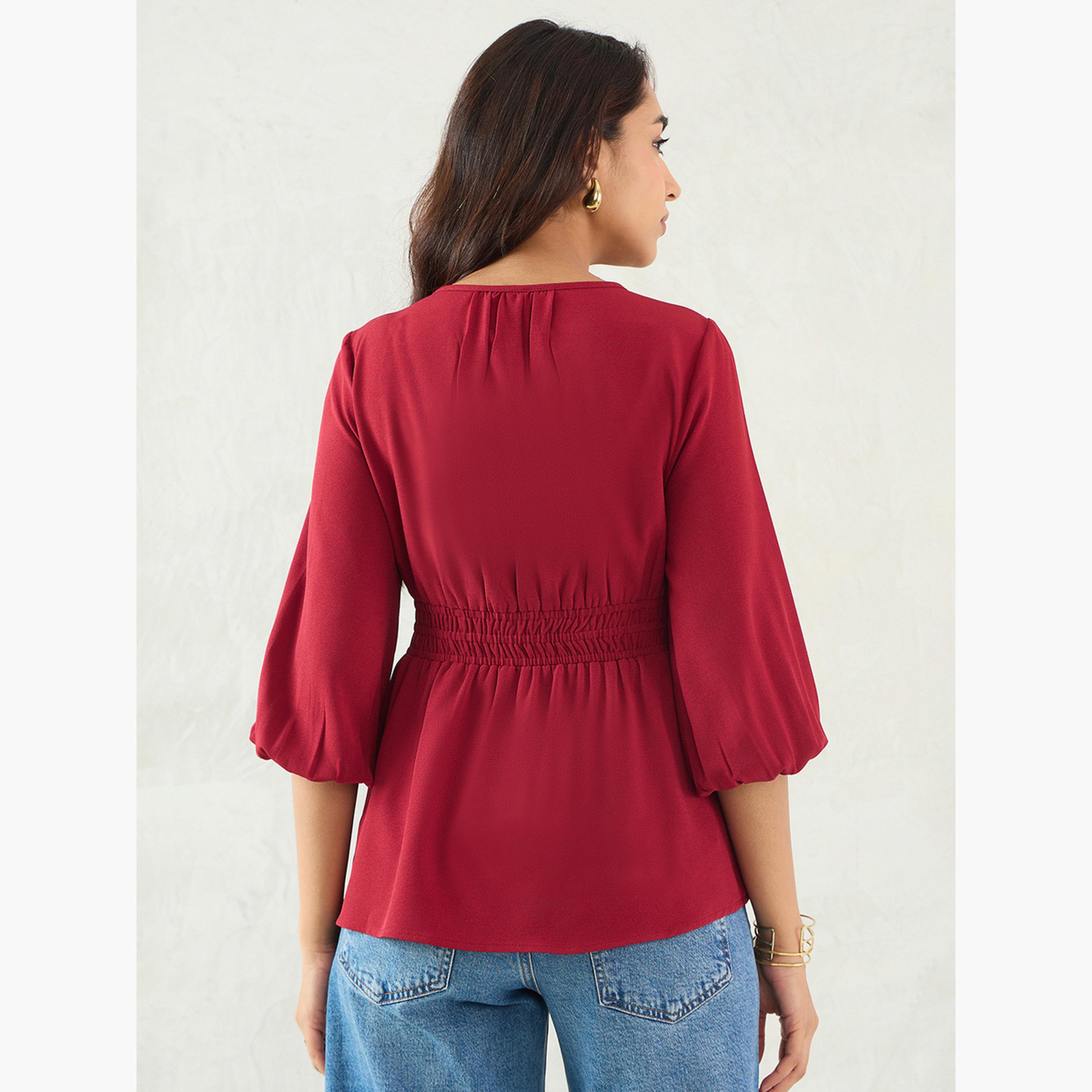 Femmella Maroon Cinched Waist Top-women-clothing-shirtsandblouses-blouses-image-6