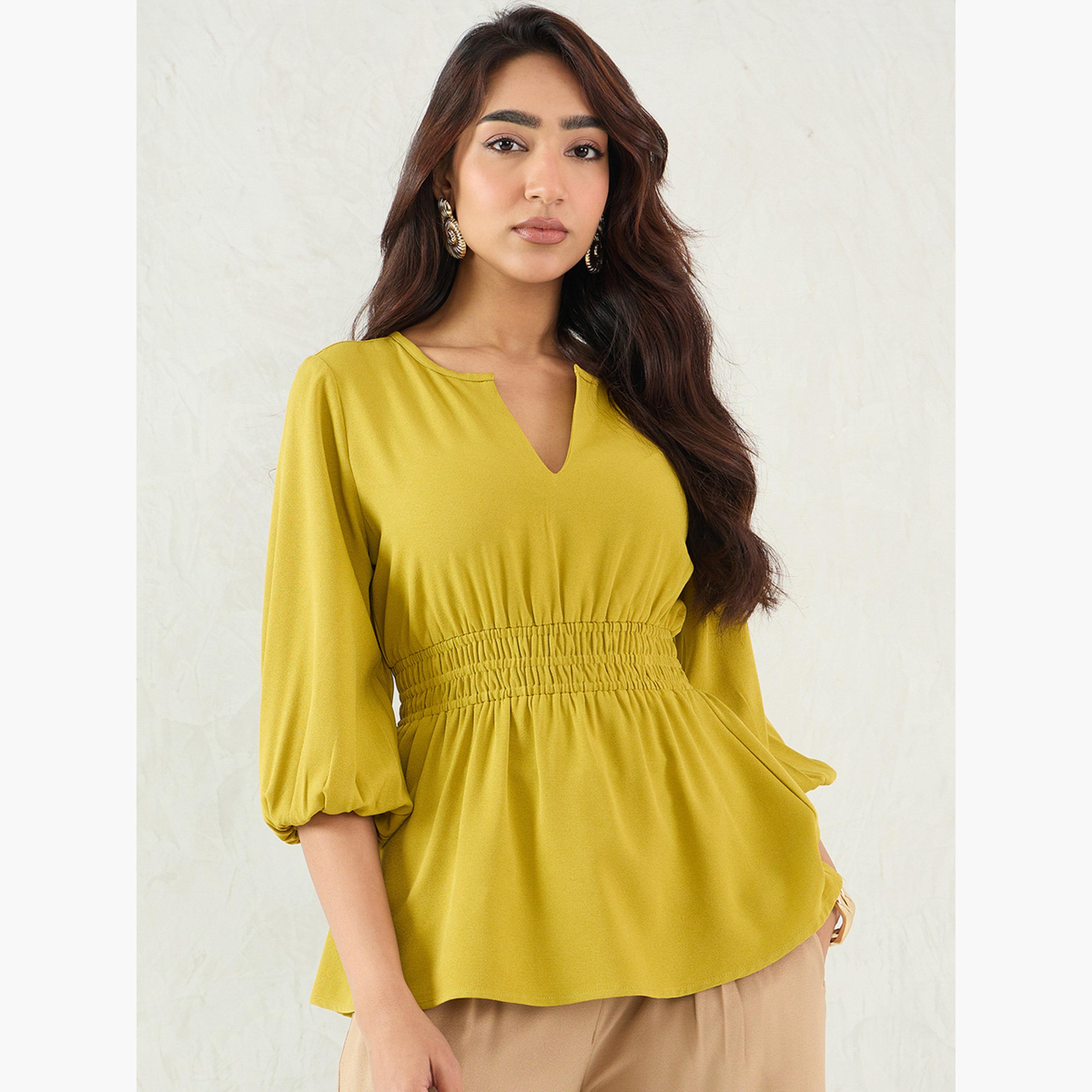 Femmella Citrine Green Cinched Waist Top-women-clothing-shirtsandblouses-blouses-image-1