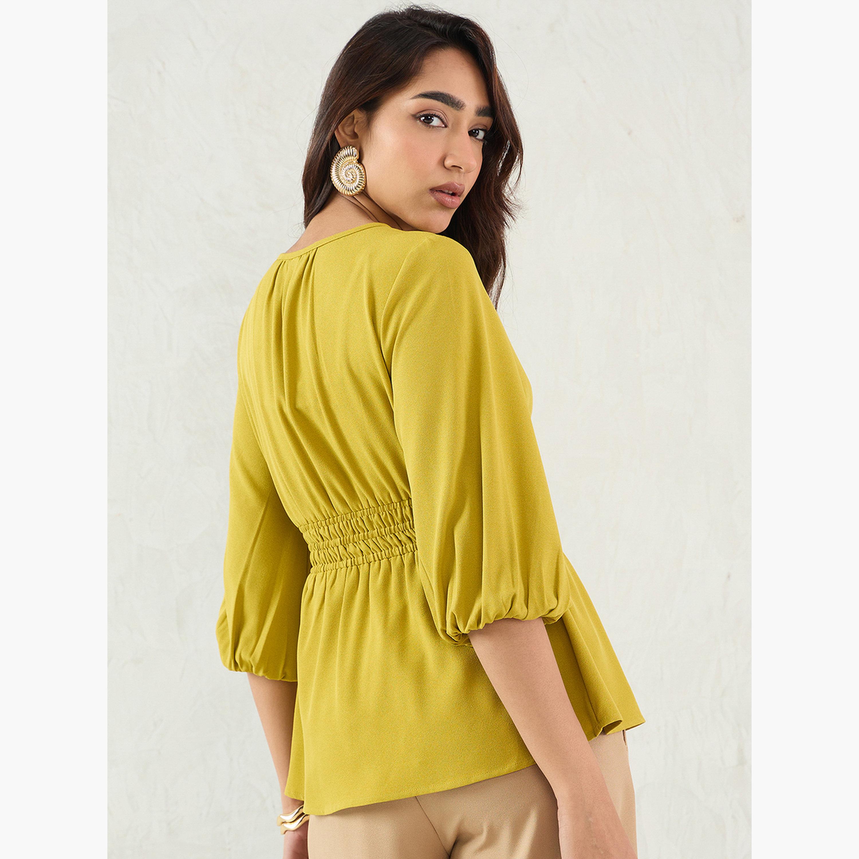 Femmella Citrine Green Cinched Waist Top-women-clothing-shirtsandblouses-blouses-image-6