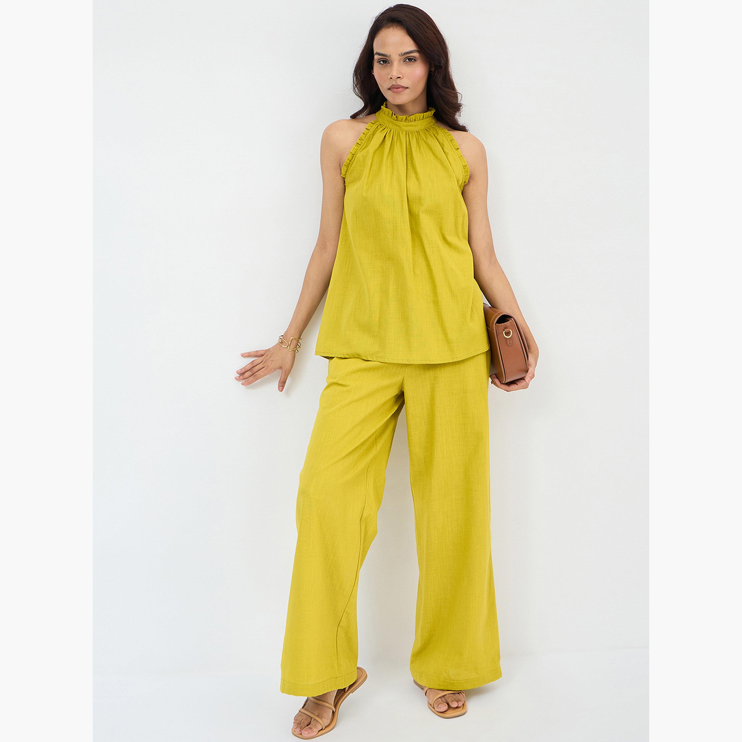 فيميلا - بلوزة قطنية باللون الأخضر السترين ياقة تعليق-women-clothing-shirtsandblouses-blouses-image-2