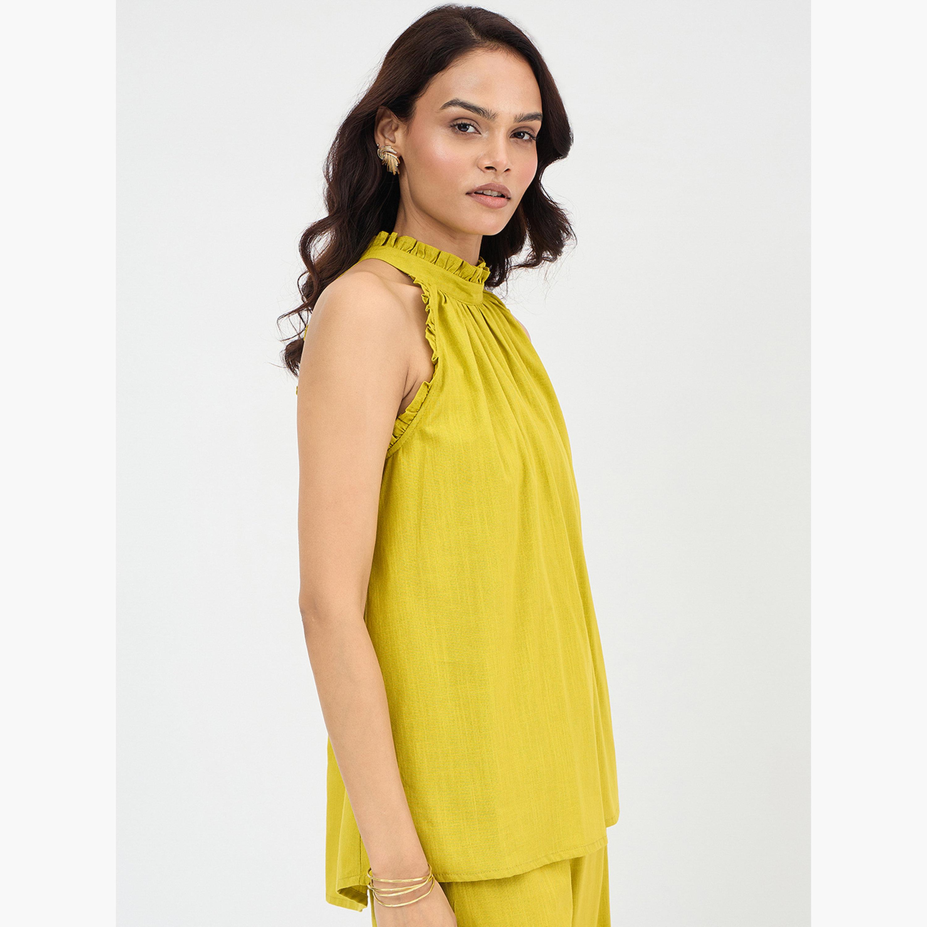 فيميلا - بلوزة قطنية باللون الأخضر السترين ياقة تعليق-women-clothing-shirtsandblouses-blouses-image-4