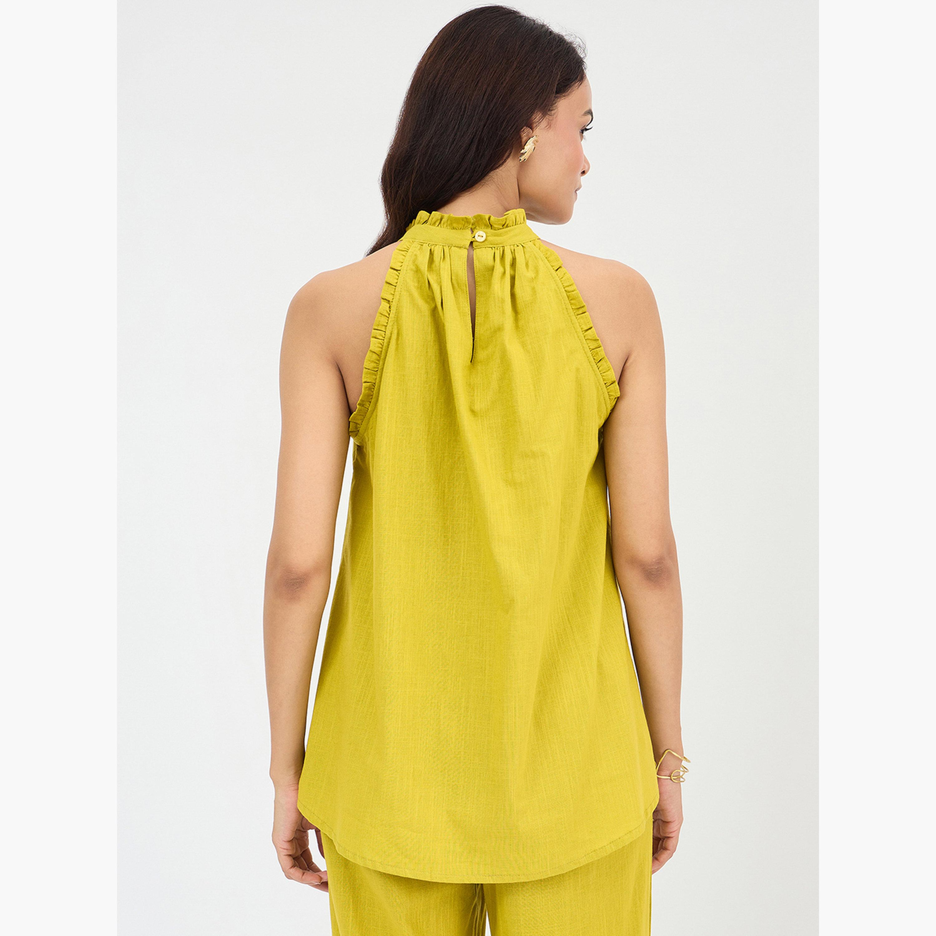 فيميلا - بلوزة قطنية باللون الأخضر السترين ياقة تعليق-women-clothing-shirtsandblouses-blouses-image-6