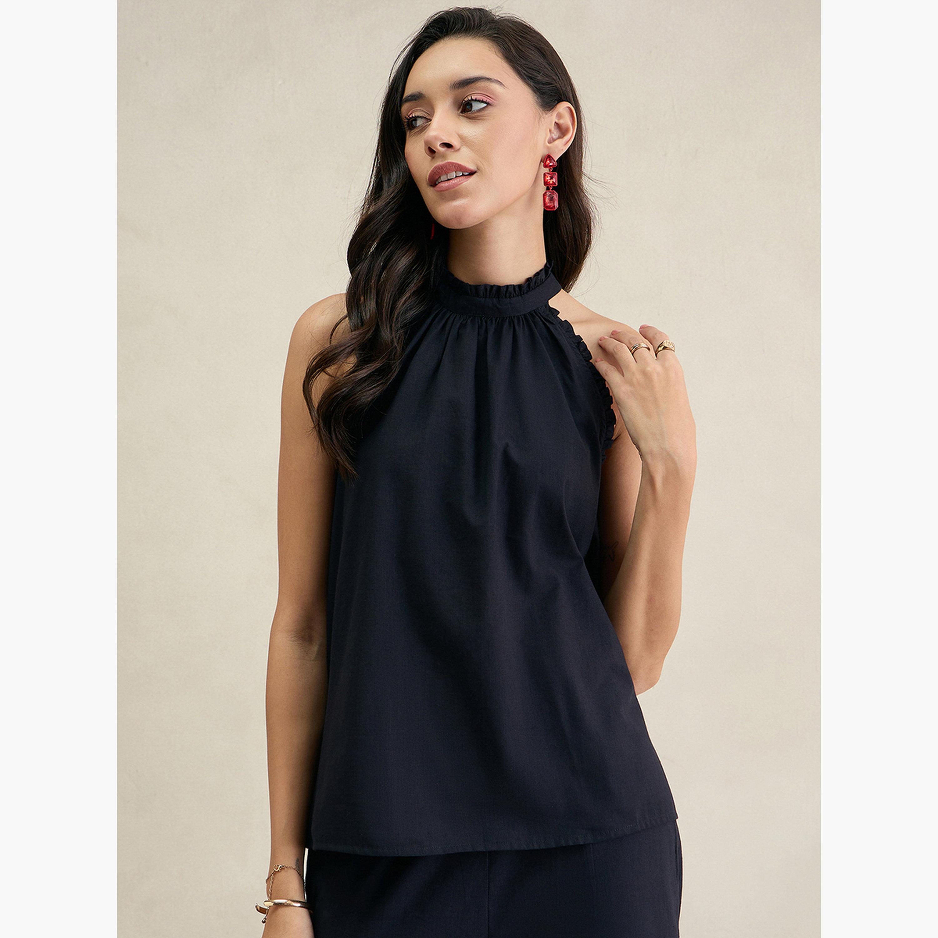 Femmella Black Cotton Halter Neck Top-women-clothing-shirtsandblouses-blouses-image-1