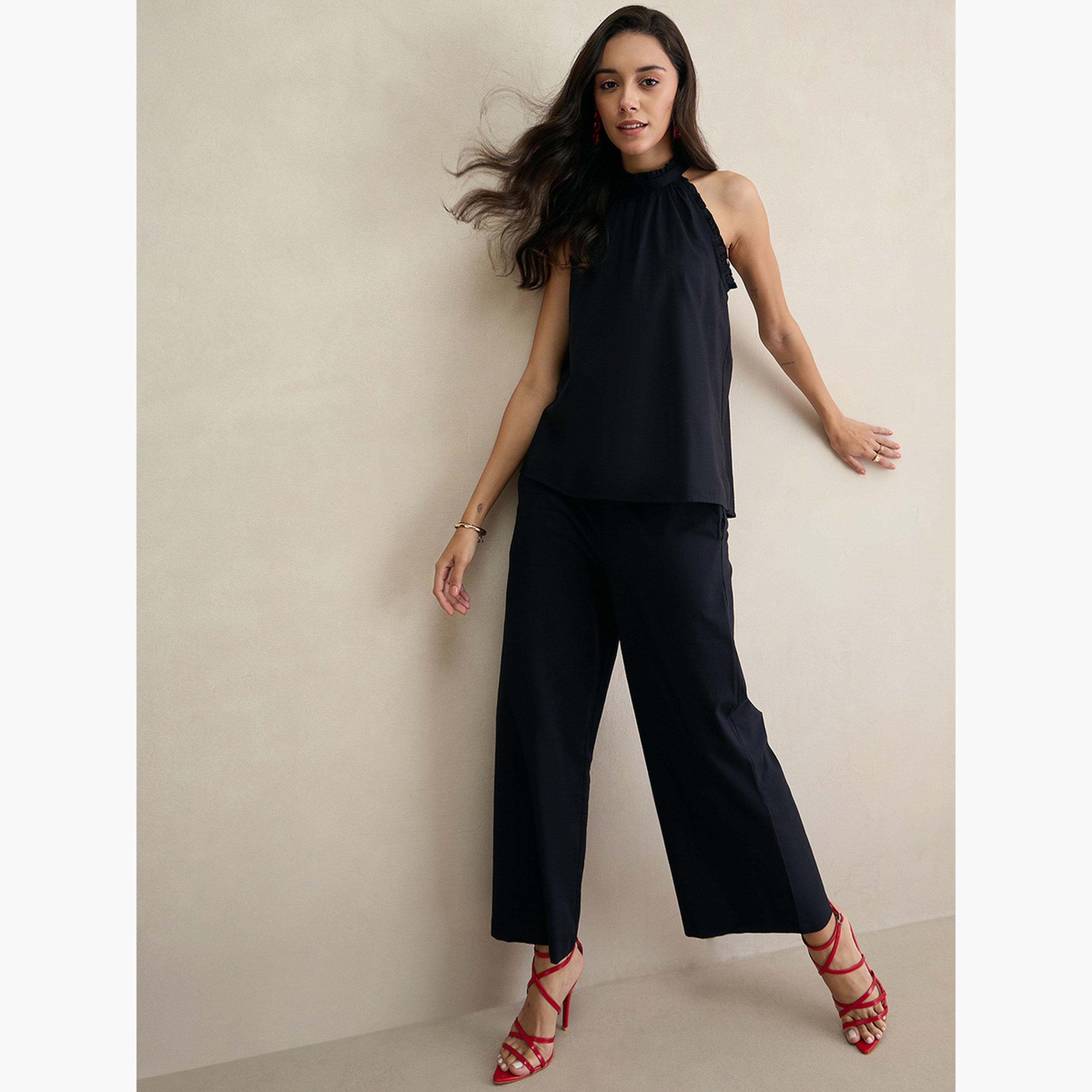 فيميلا - بلوزة قطنية سوداء ياقة تعليق-women-clothing-shirtsandblouses-blouses-image-2