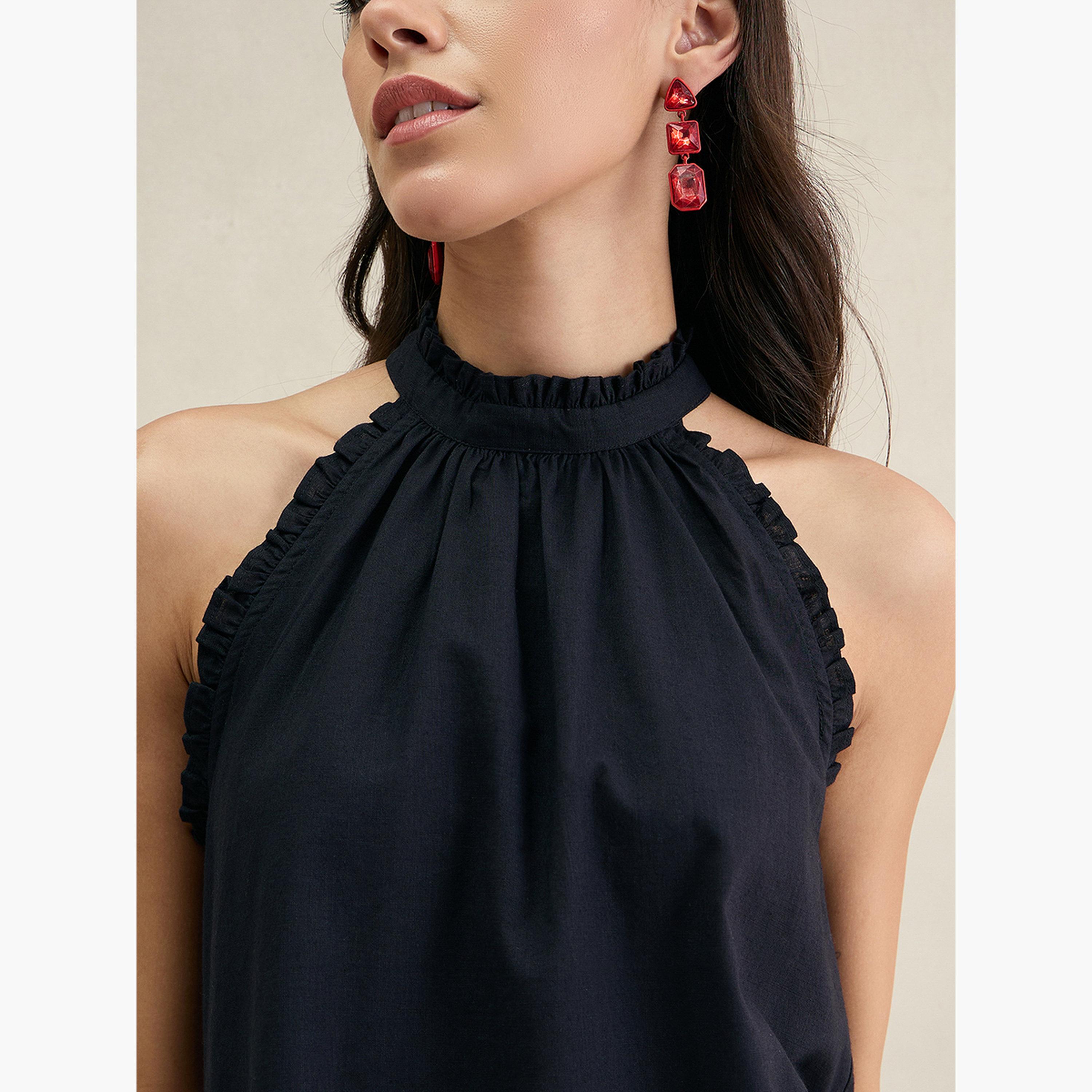Femmella Black Cotton Halter Neck Top-women-clothing-shirtsandblouses-blouses-image-4