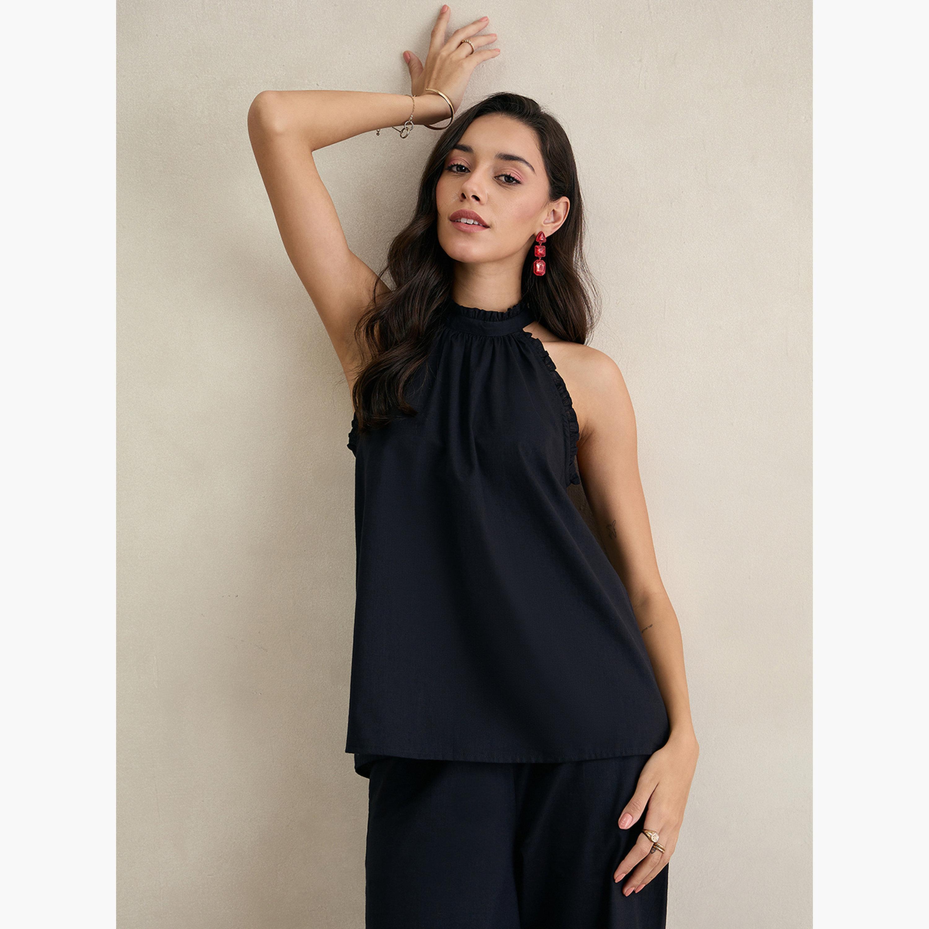 فيميلا - بلوزة قطنية سوداء ياقة تعليق-women-clothing-shirtsandblouses-blouses-image-5