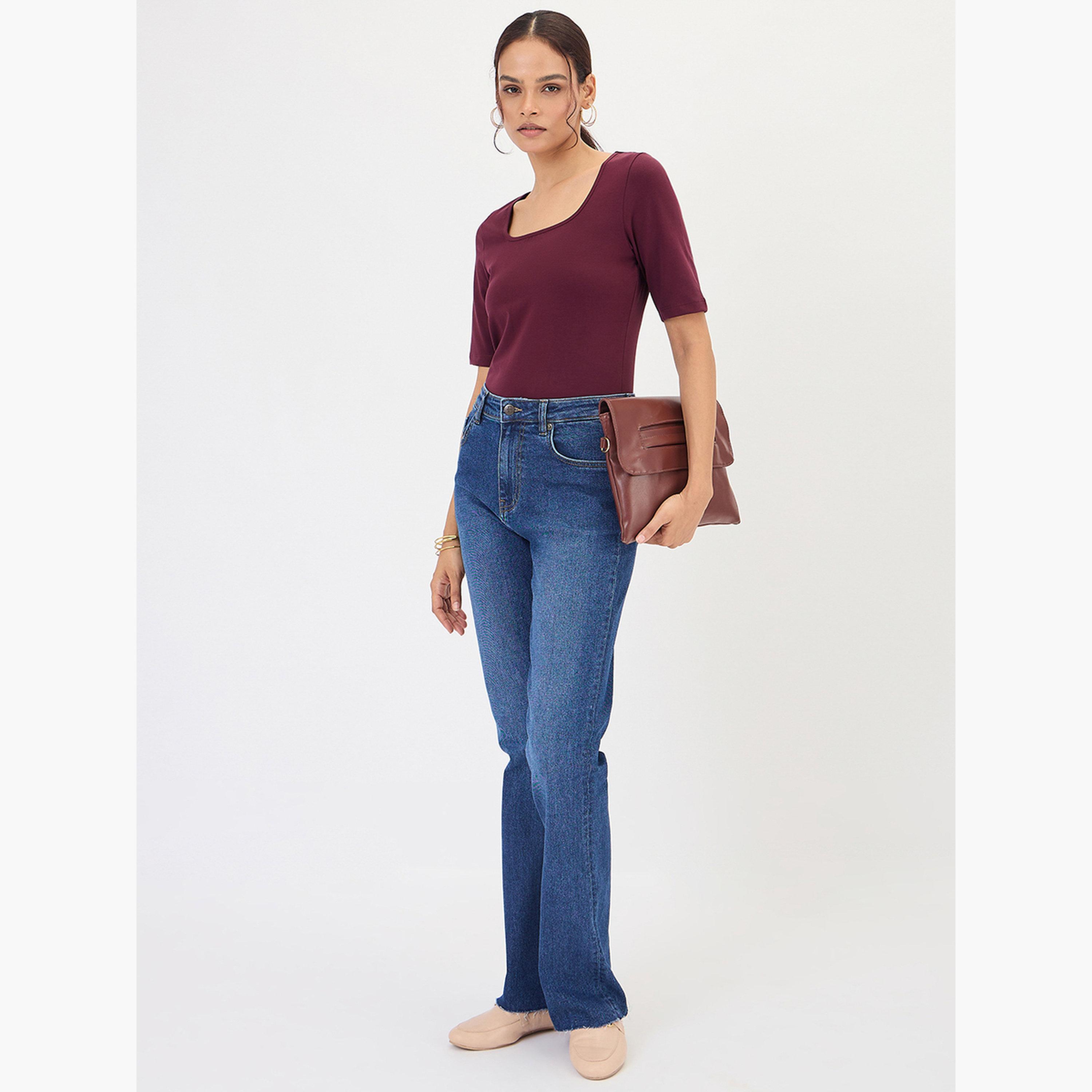 فيميلا - بدلة جسم محبوكة بأكمام قصيرة من القطن الخمري-women-clothing-shirtsandblouses-blouses-image-2