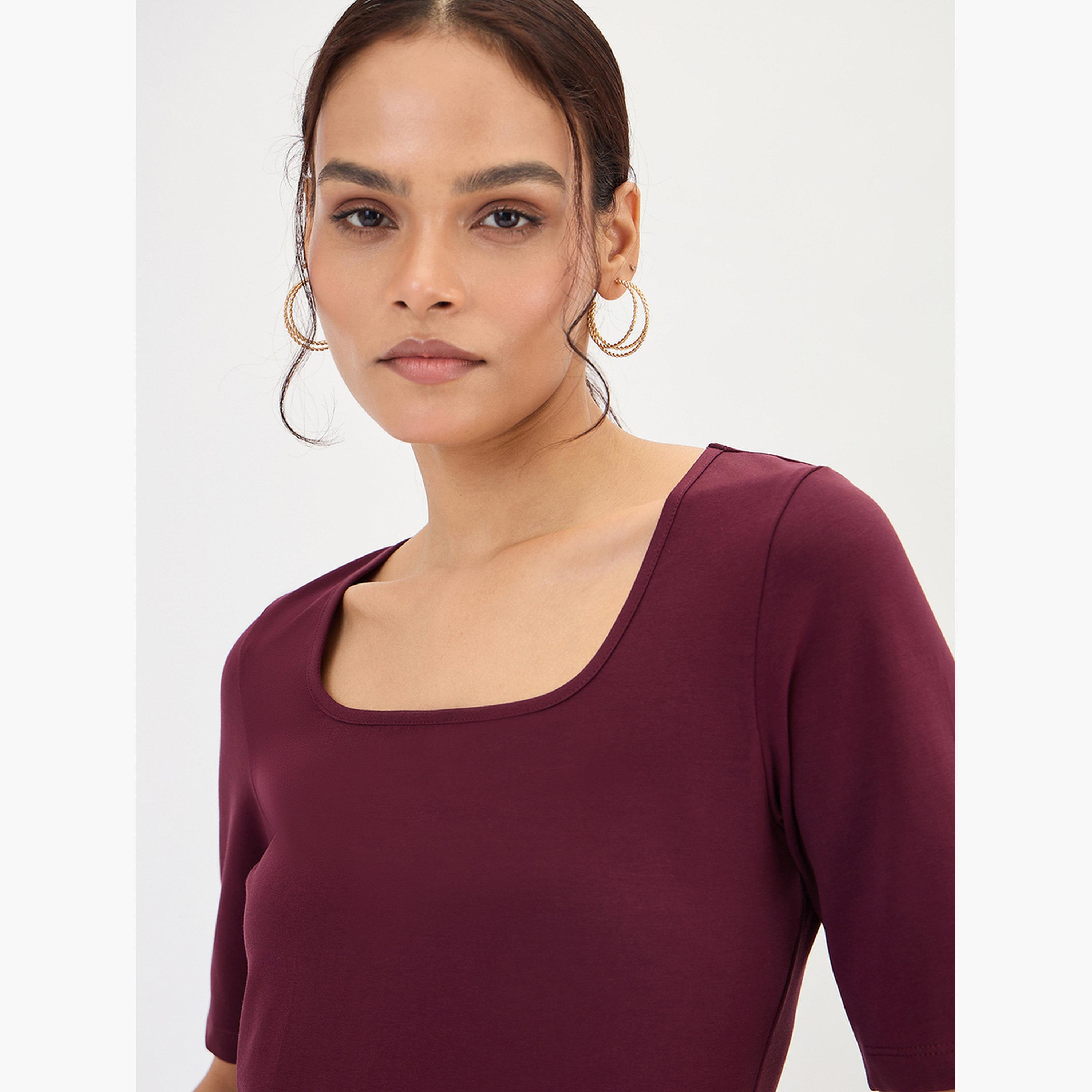فيميلا - بدلة جسم محبوكة بأكمام قصيرة من القطن الخمري-women-clothing-shirtsandblouses-blouses-image-4