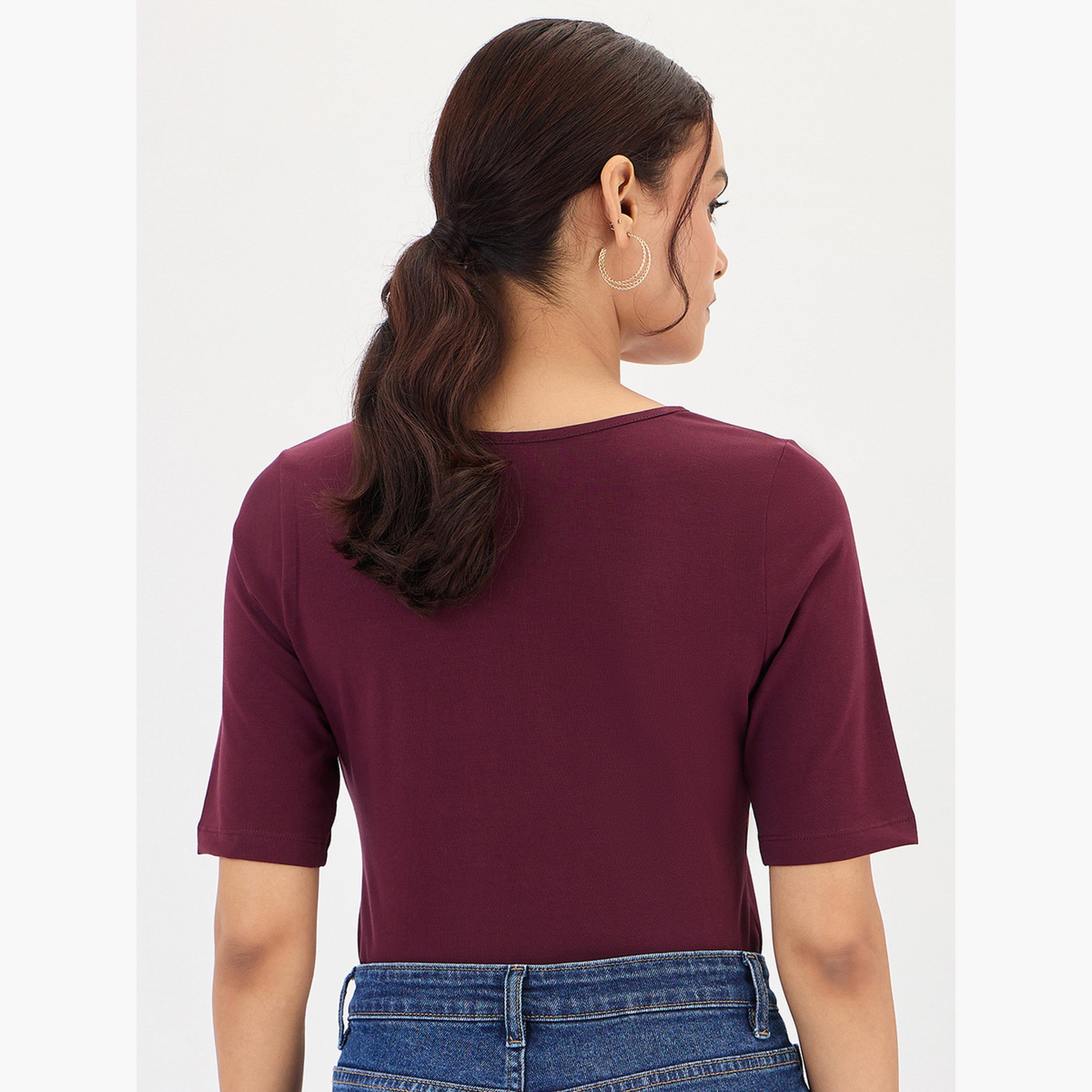 فيميلا - بدلة جسم محبوكة بأكمام قصيرة من القطن الخمري-women-clothing-shirtsandblouses-blouses-image-5