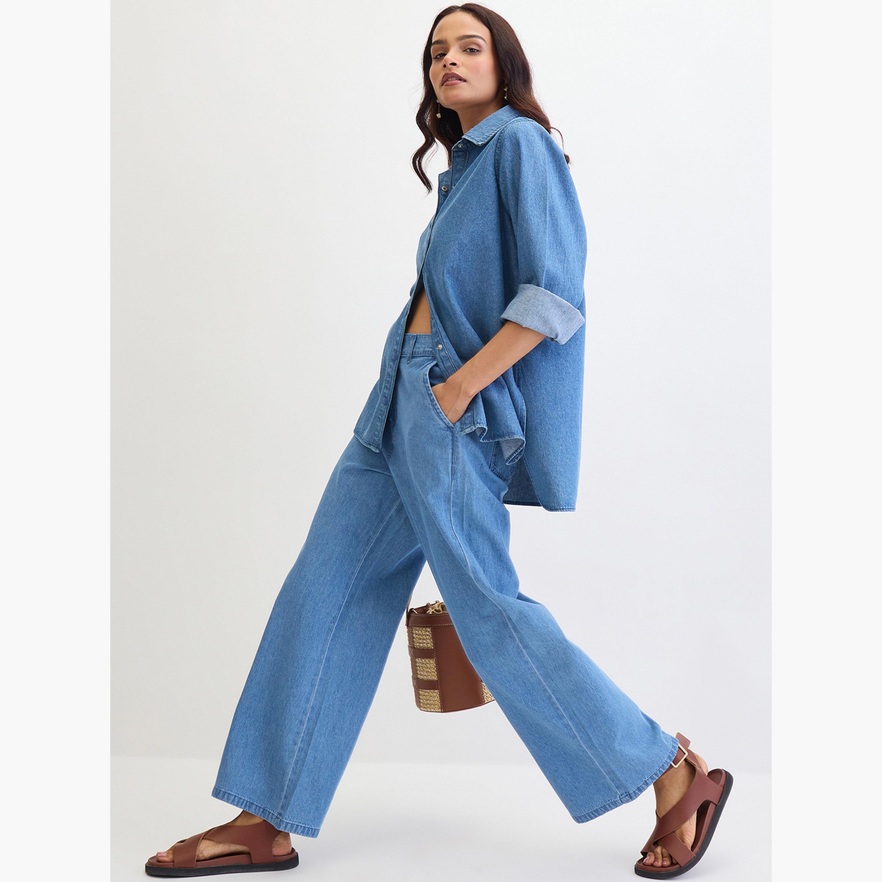 فيميلا - قميص جينز زرقاء أزرق بأكمام طويلة-women-clothing-shirtsandblouses-shirts-image-2