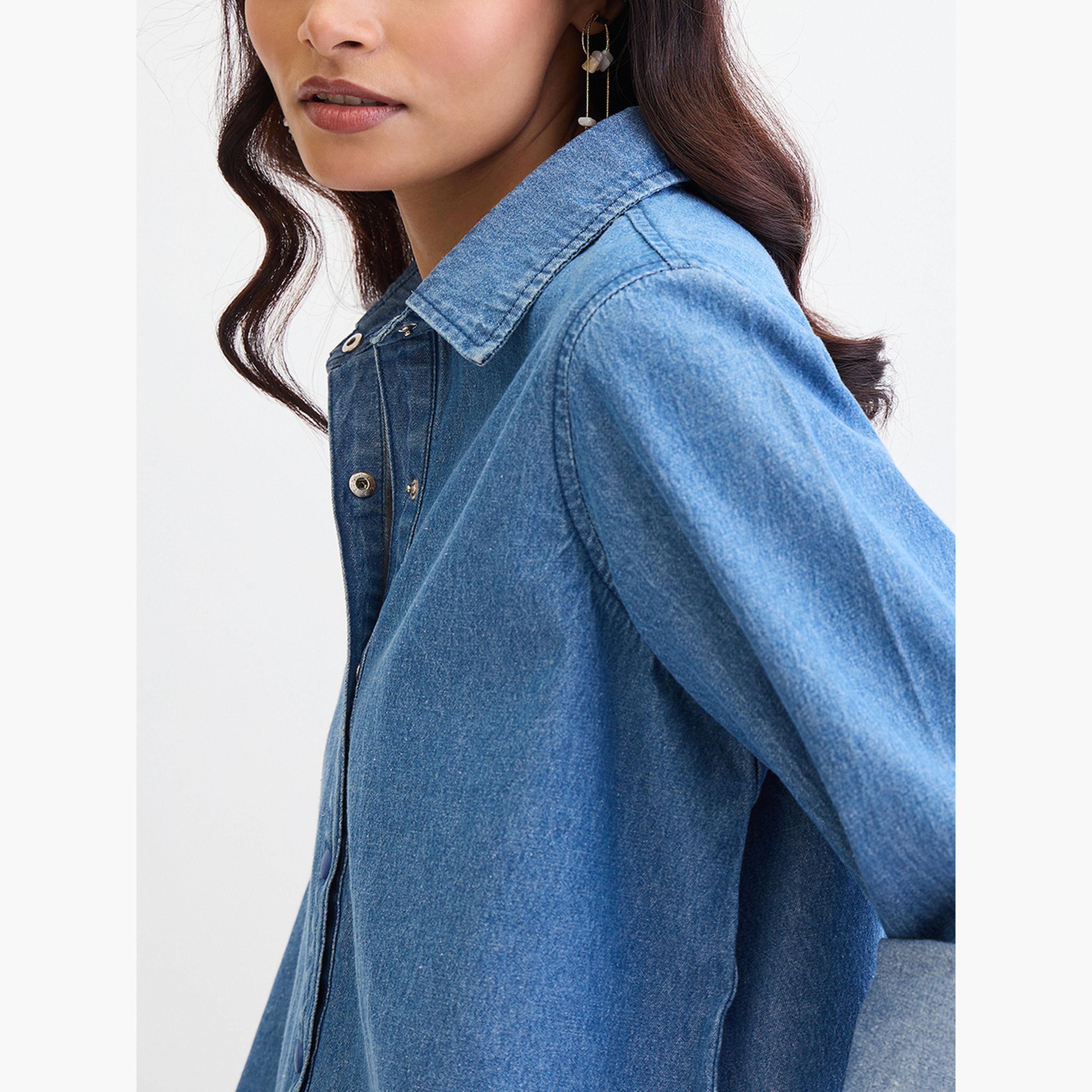 فيميلا - قميص جينز زرقاء أزرق بأكمام طويلة-women-clothing-shirtsandblouses-shirts-image-4