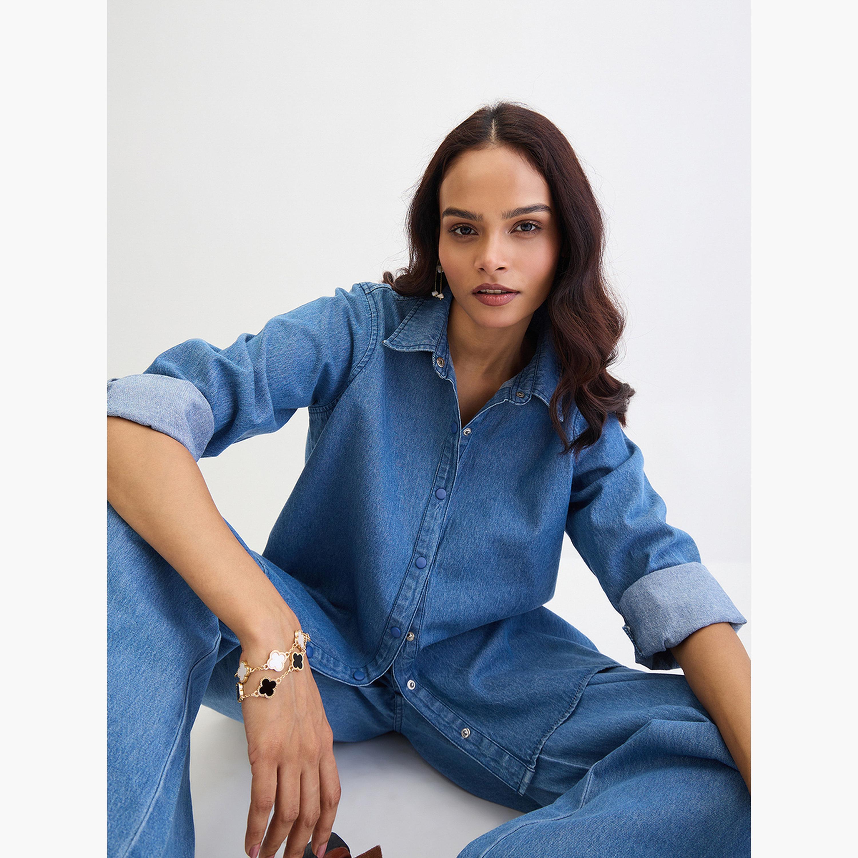 فيميلا - قميص جينز زرقاء أزرق بأكمام طويلة-women-clothing-shirtsandblouses-shirts-image-5