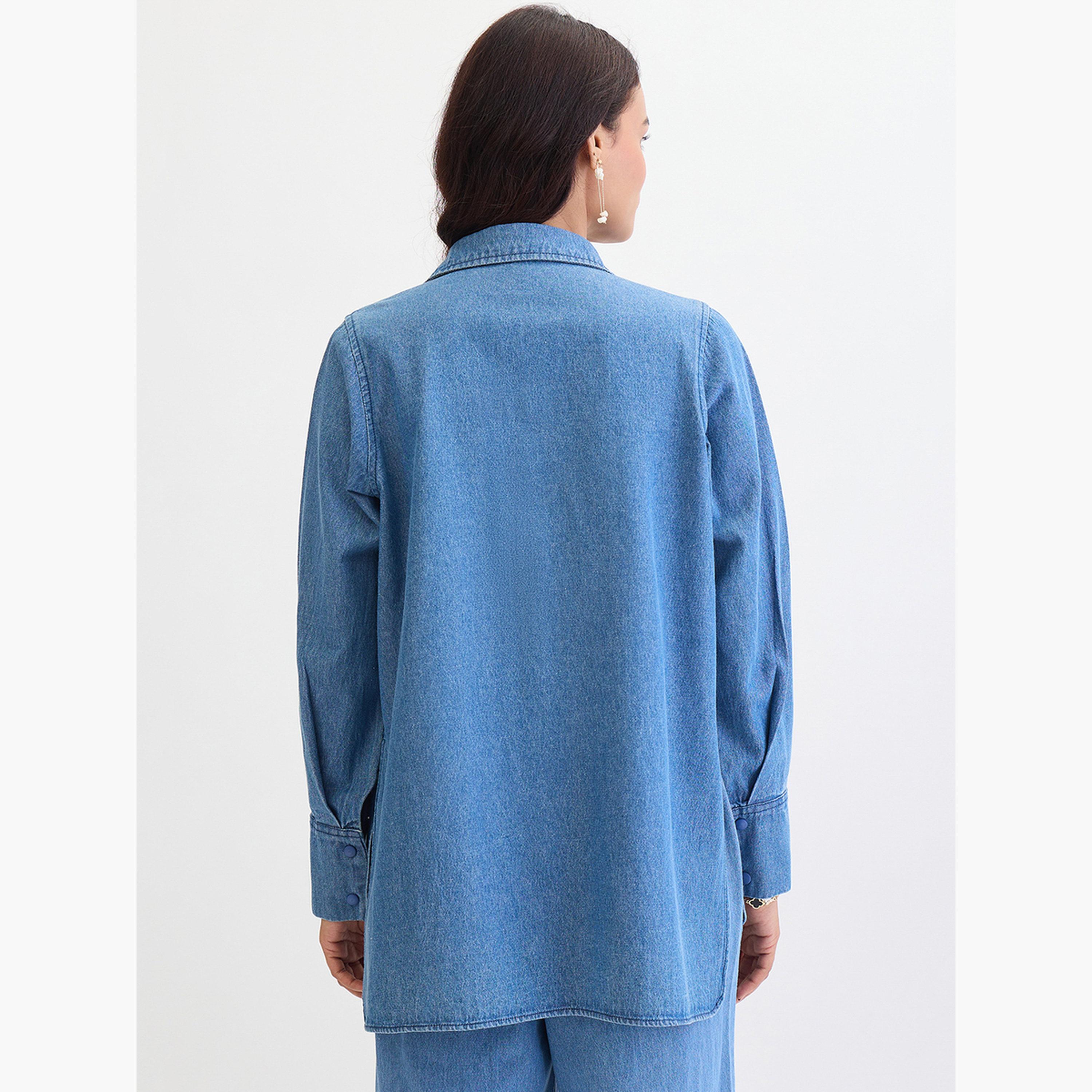 فيميلا - قميص جينز زرقاء أزرق بأكمام طويلة-women-clothing-shirtsandblouses-shirts-image-6