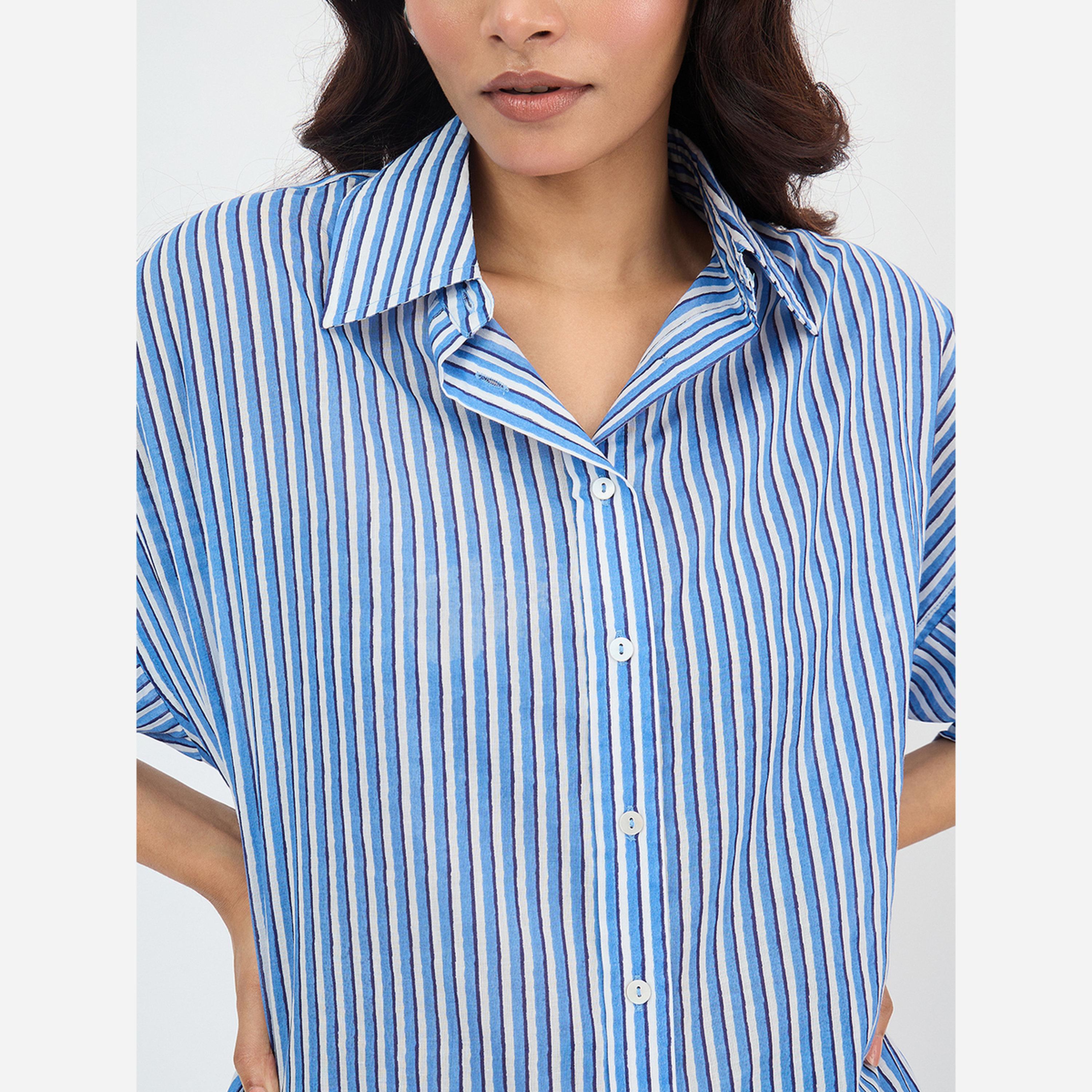 Femmella Women Blue Cotton Stripe Oversized Shirt-women-clothing-shirtsandblouses-shirts-image-4