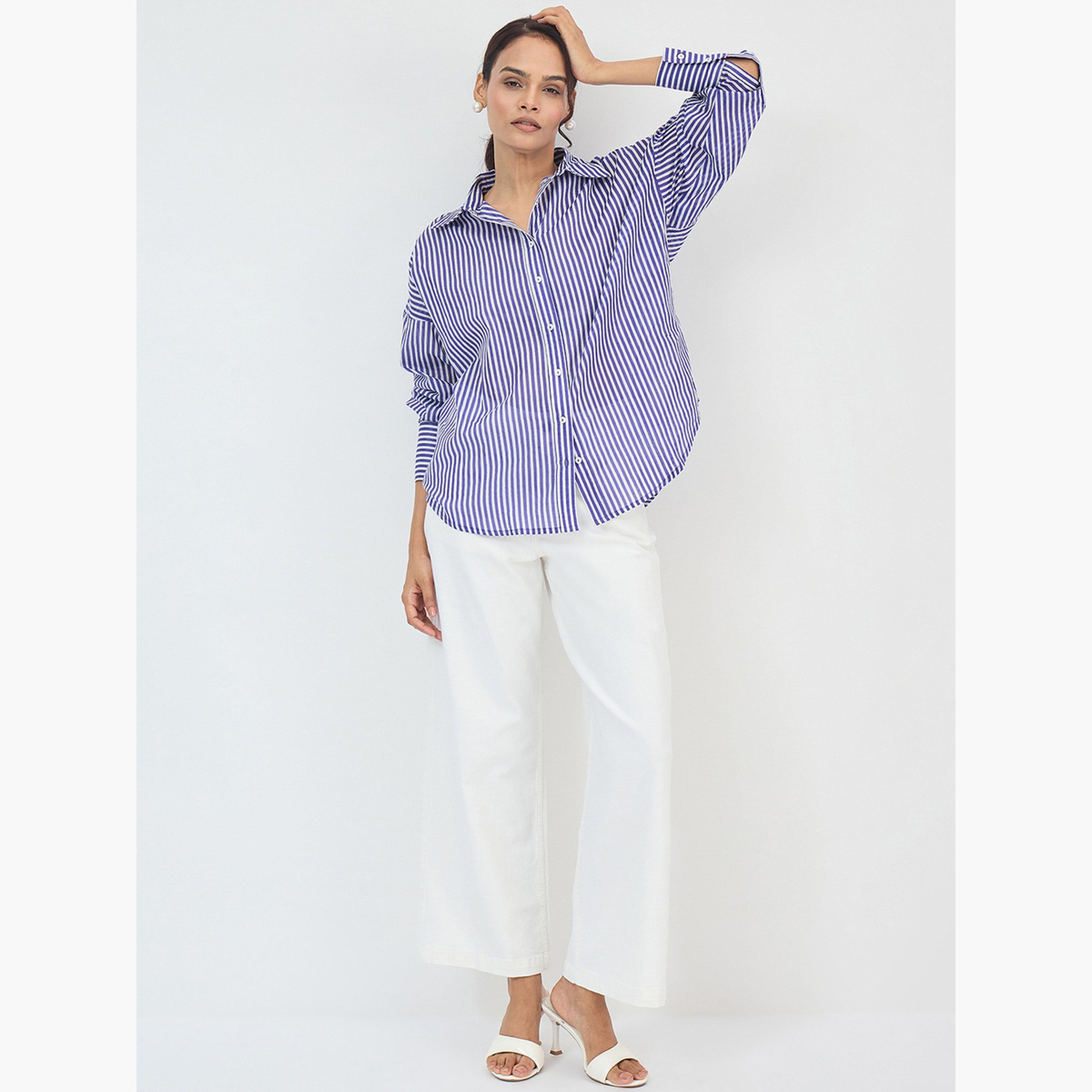 Femmella Purple Cotton Stripe Oversized Shirt-women-clothing-shirtsandblouses-shirts-image-2