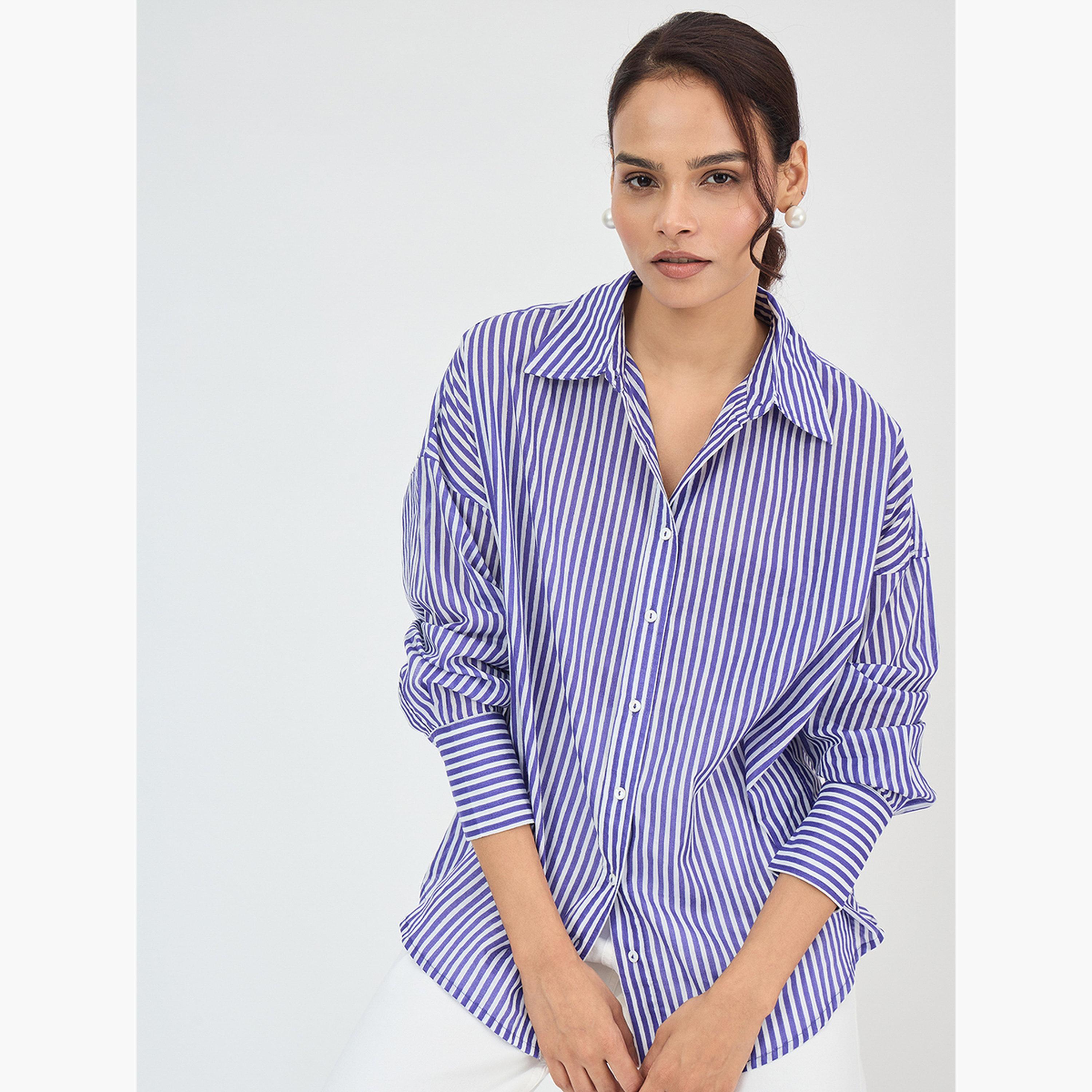 Femmella Purple Cotton Stripe Oversized Shirt-women-clothing-shirtsandblouses-shirts-image-3