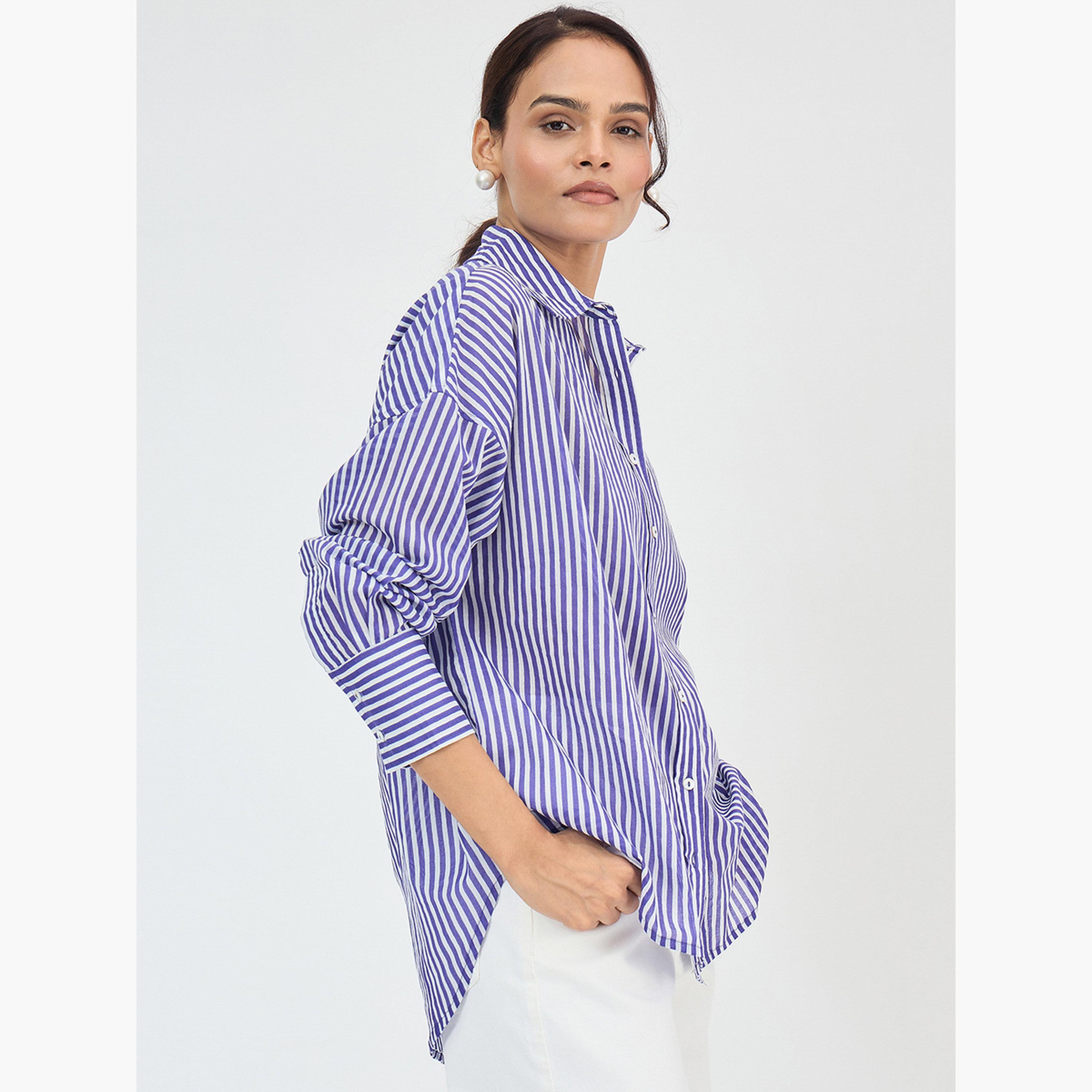 Femmella Purple Cotton Stripe Oversized Shirt-women-clothing-shirtsandblouses-shirts-image-4