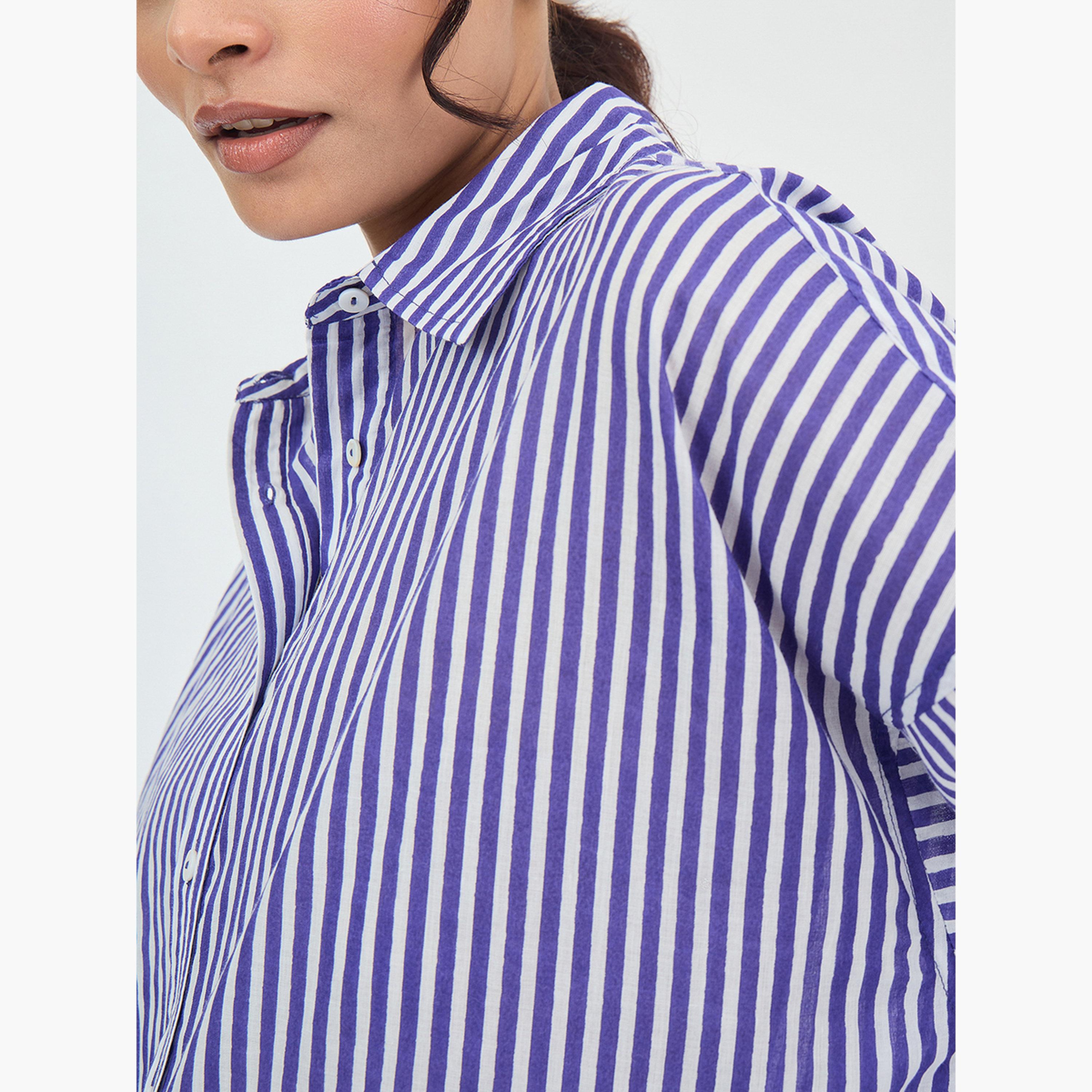 Femmella Purple Cotton Stripe Oversized Shirt-women-clothing-shirtsandblouses-shirts-image-5