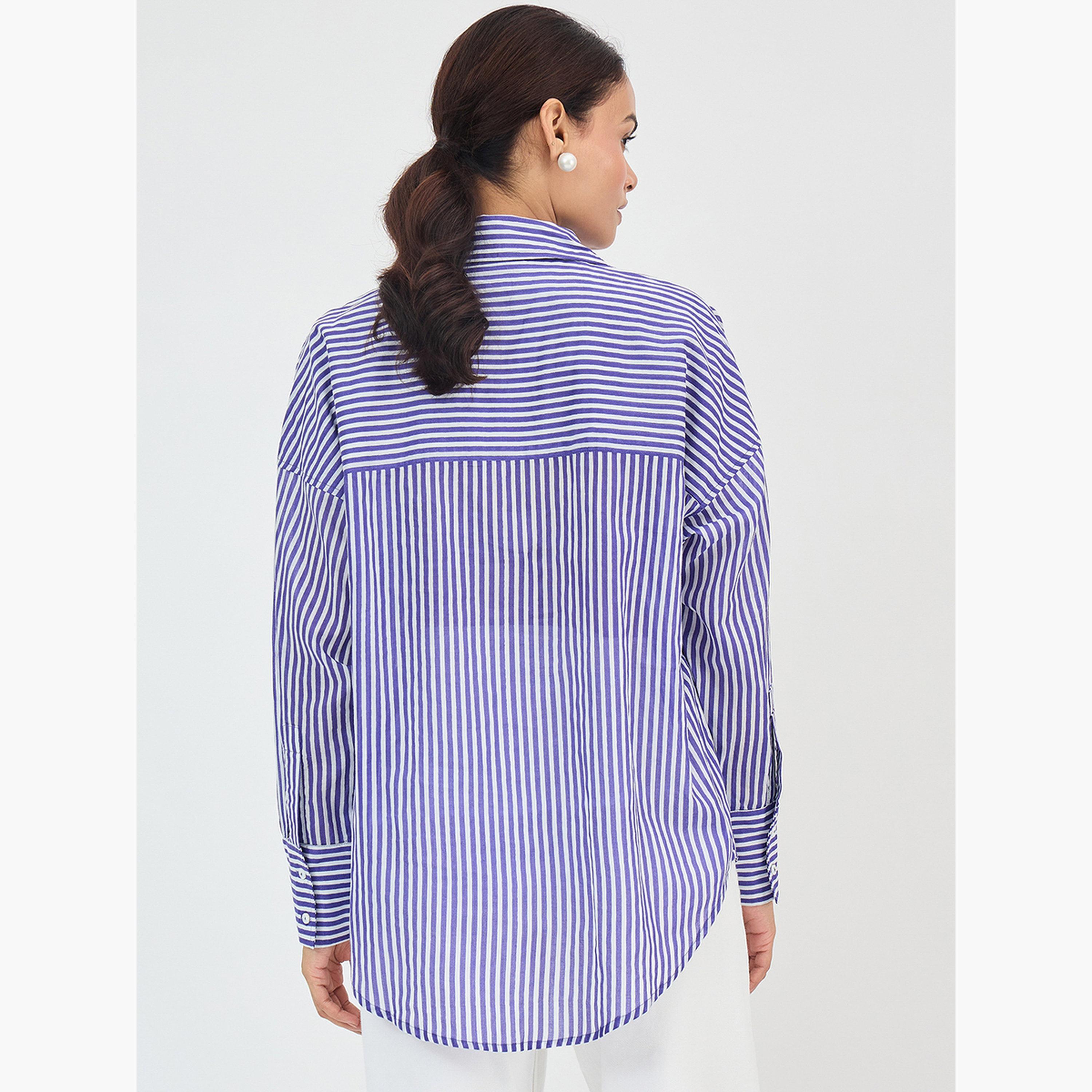 Femmella Purple Cotton Stripe Oversized Shirt-women-clothing-shirtsandblouses-shirts-image-6