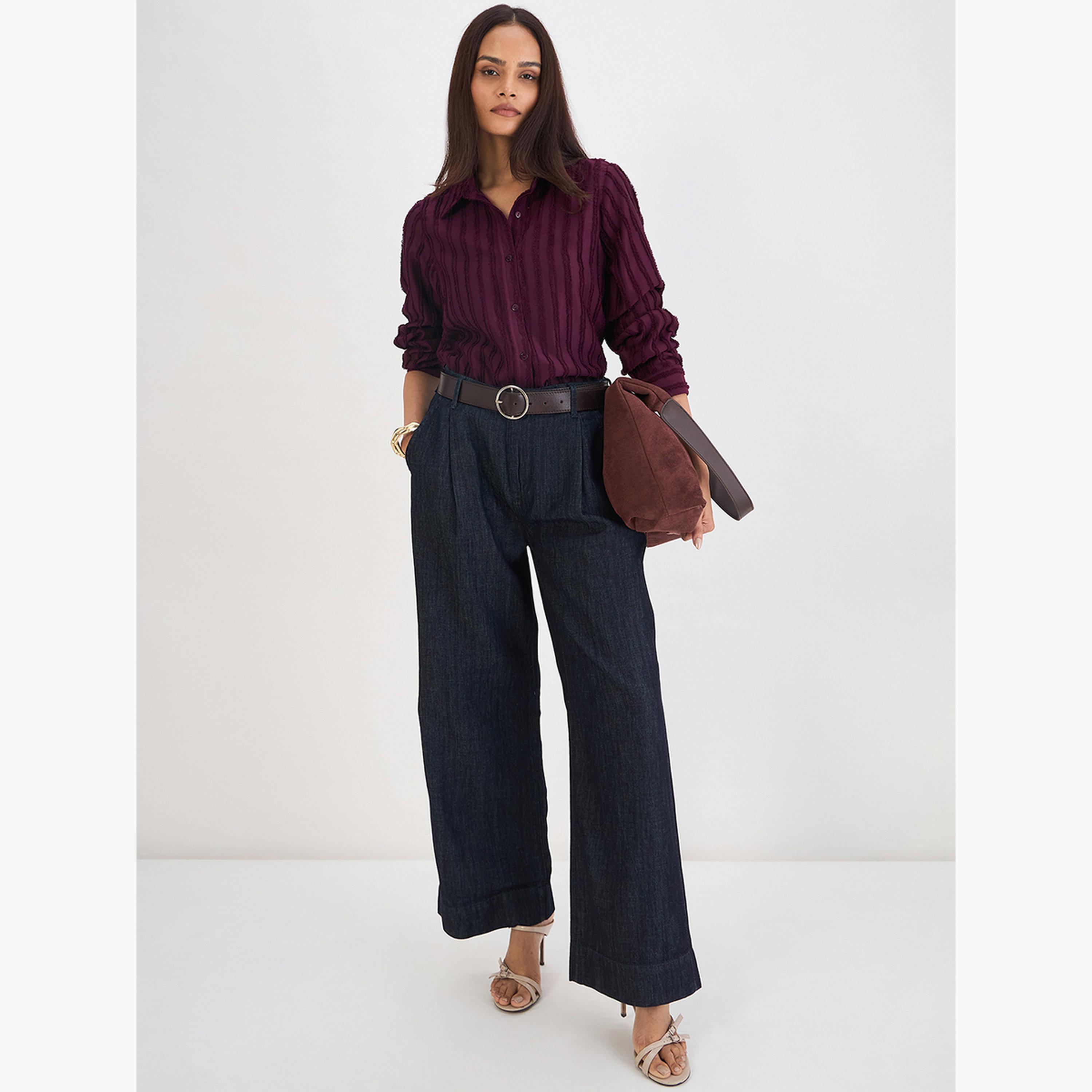 فيميلا - قميص بأزرار منقوش بلون النبيذ-women-clothing-shirtsandblouses-shirts-image-2