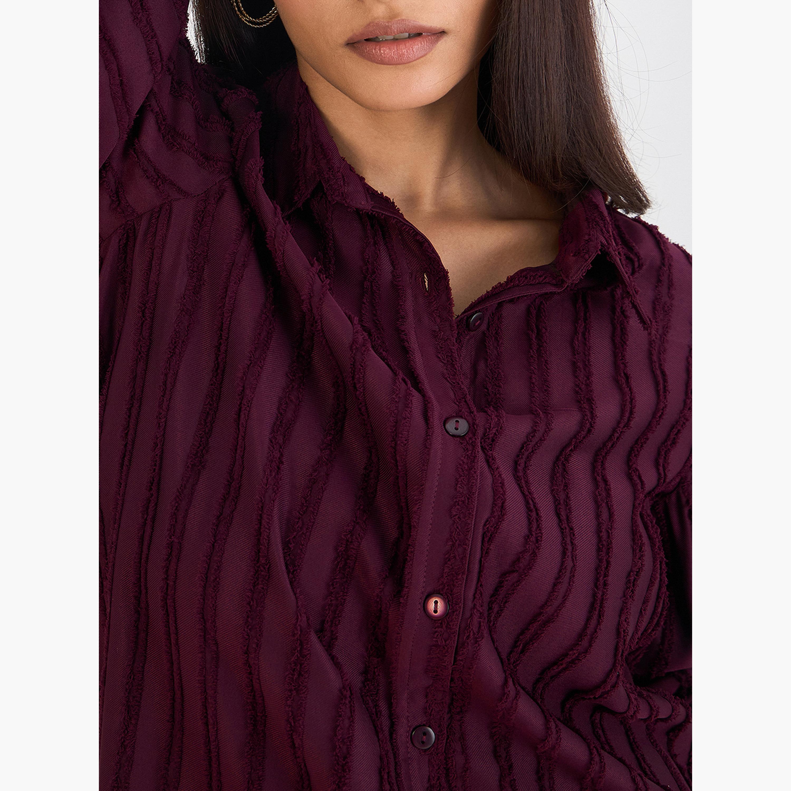 فيميلا - قميص بأزرار منقوش بلون النبيذ-women-clothing-shirtsandblouses-shirts-image-5