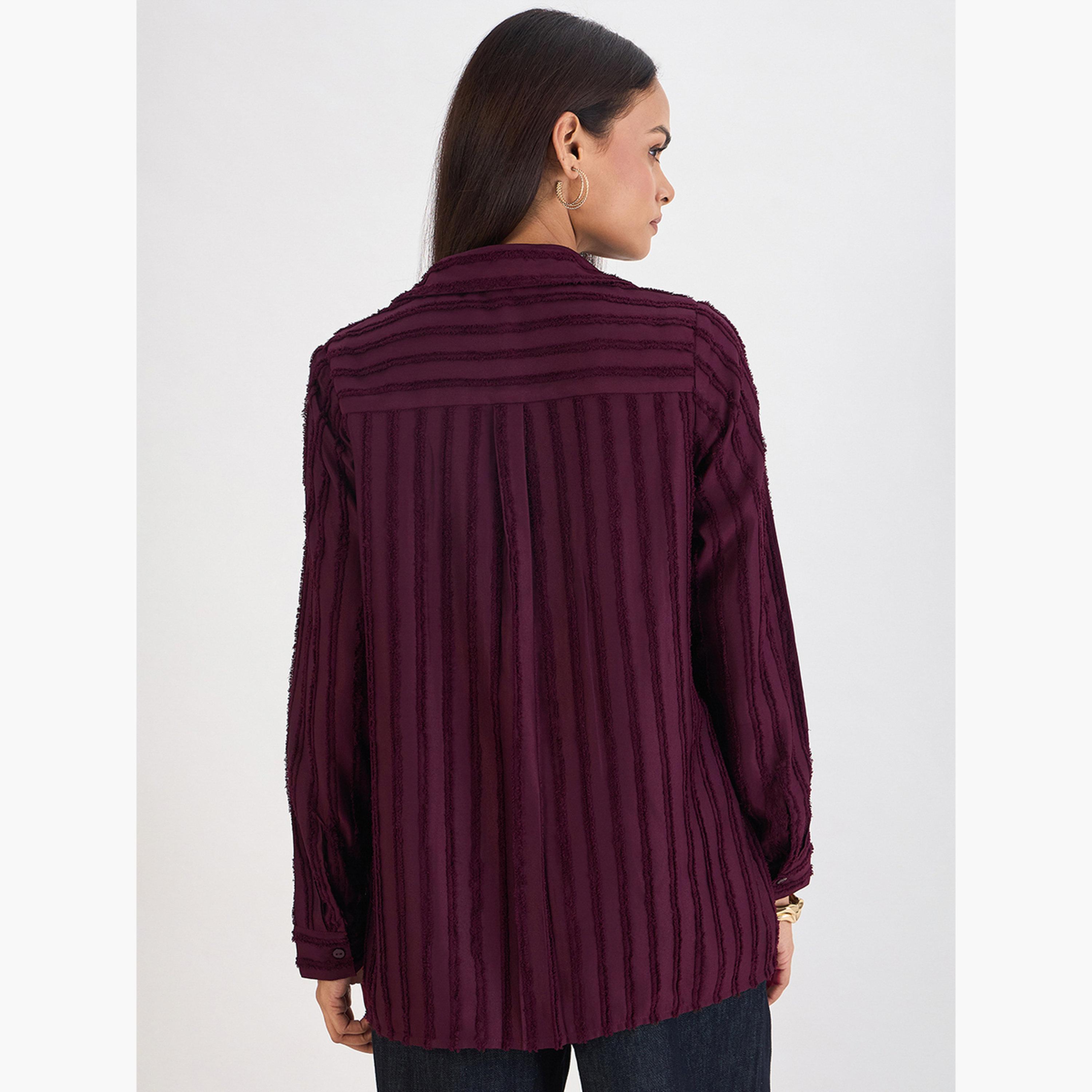 Femmella Wine Textured Button Down Shirt-women-clothing-shirtsandblouses-shirts-image-6