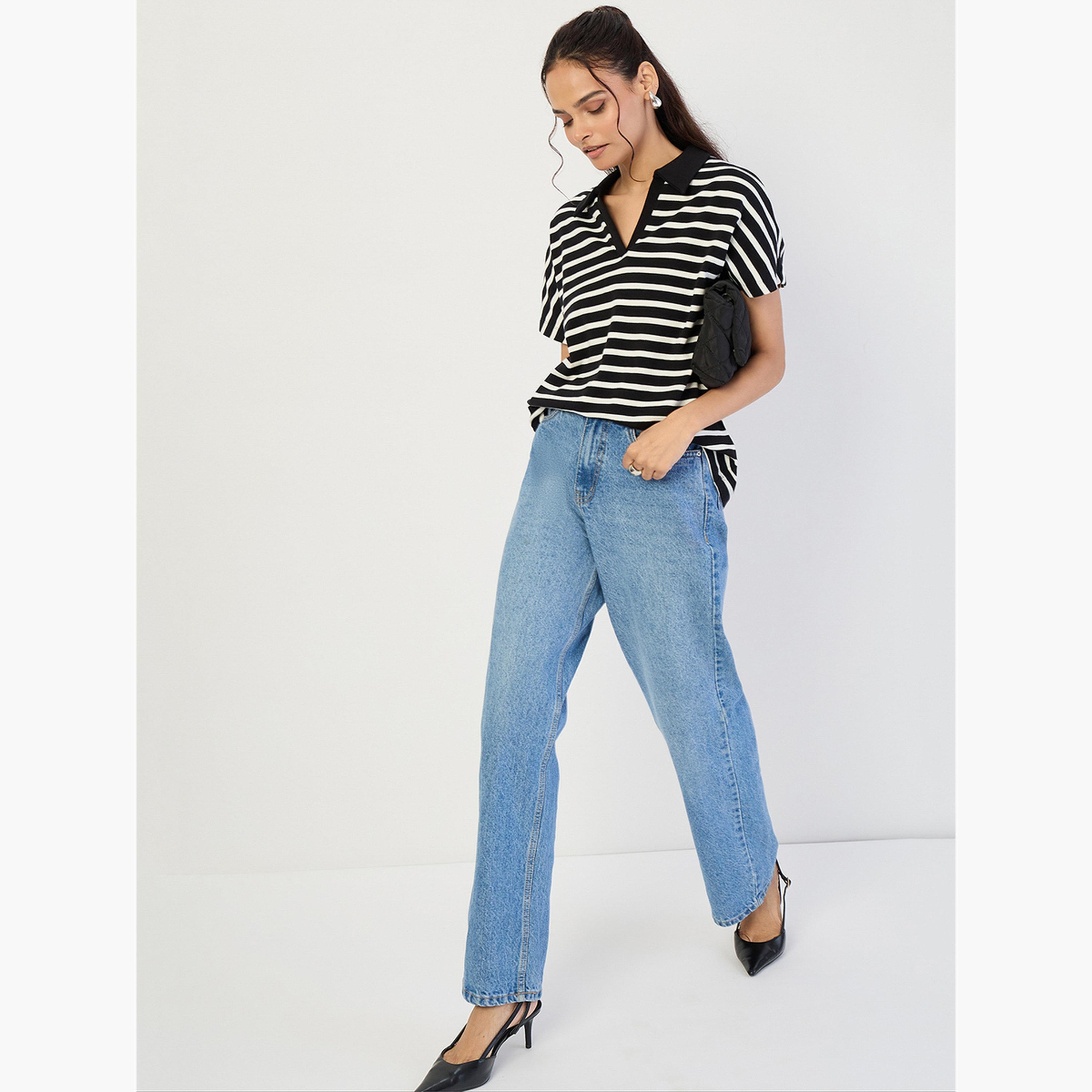 فيميلا - تي شيرت بولو مخطط أسود-women-clothing-tshirts-image-2