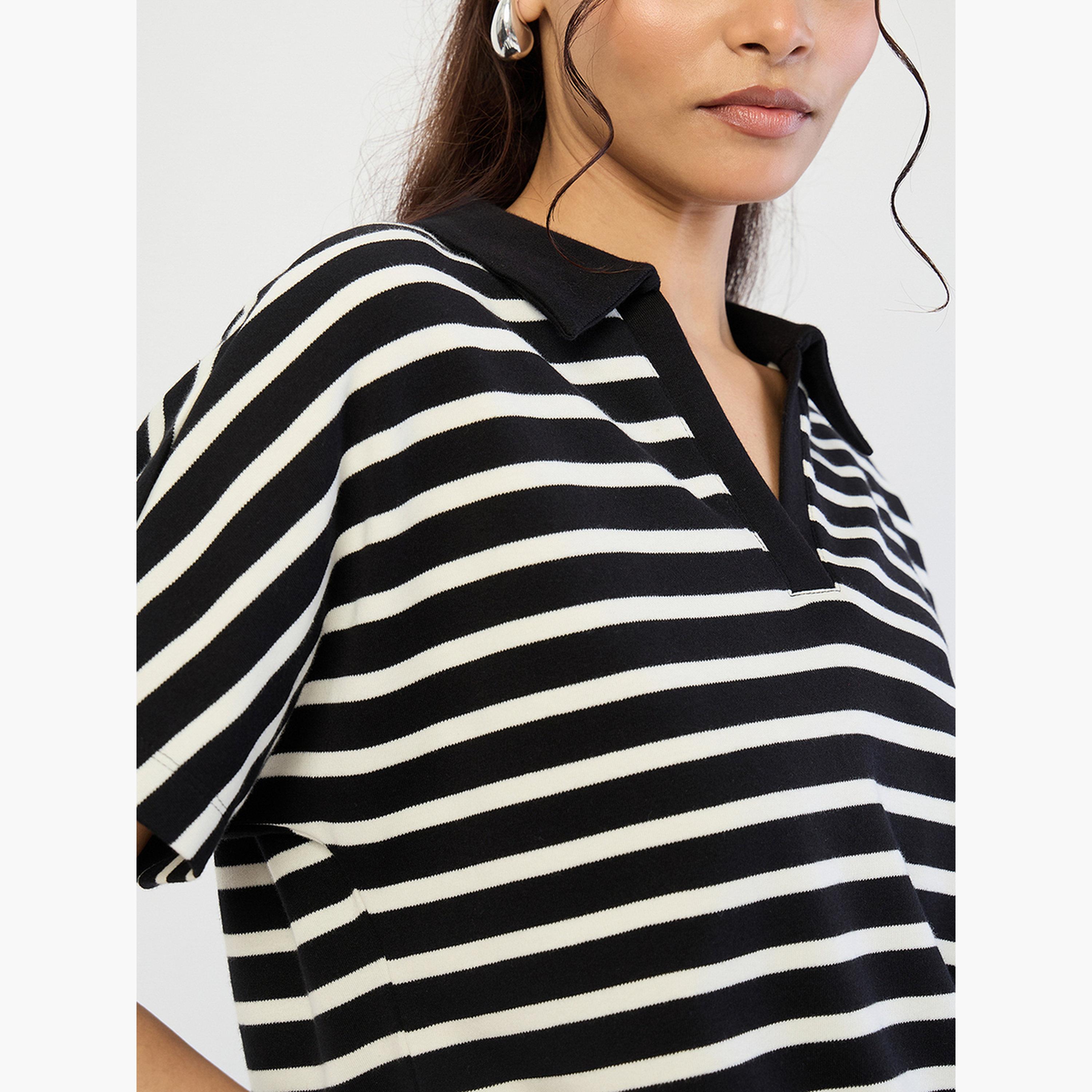 فيميلا - تي شيرت بولو مخطط أسود-women-clothing-tshirts-image-4