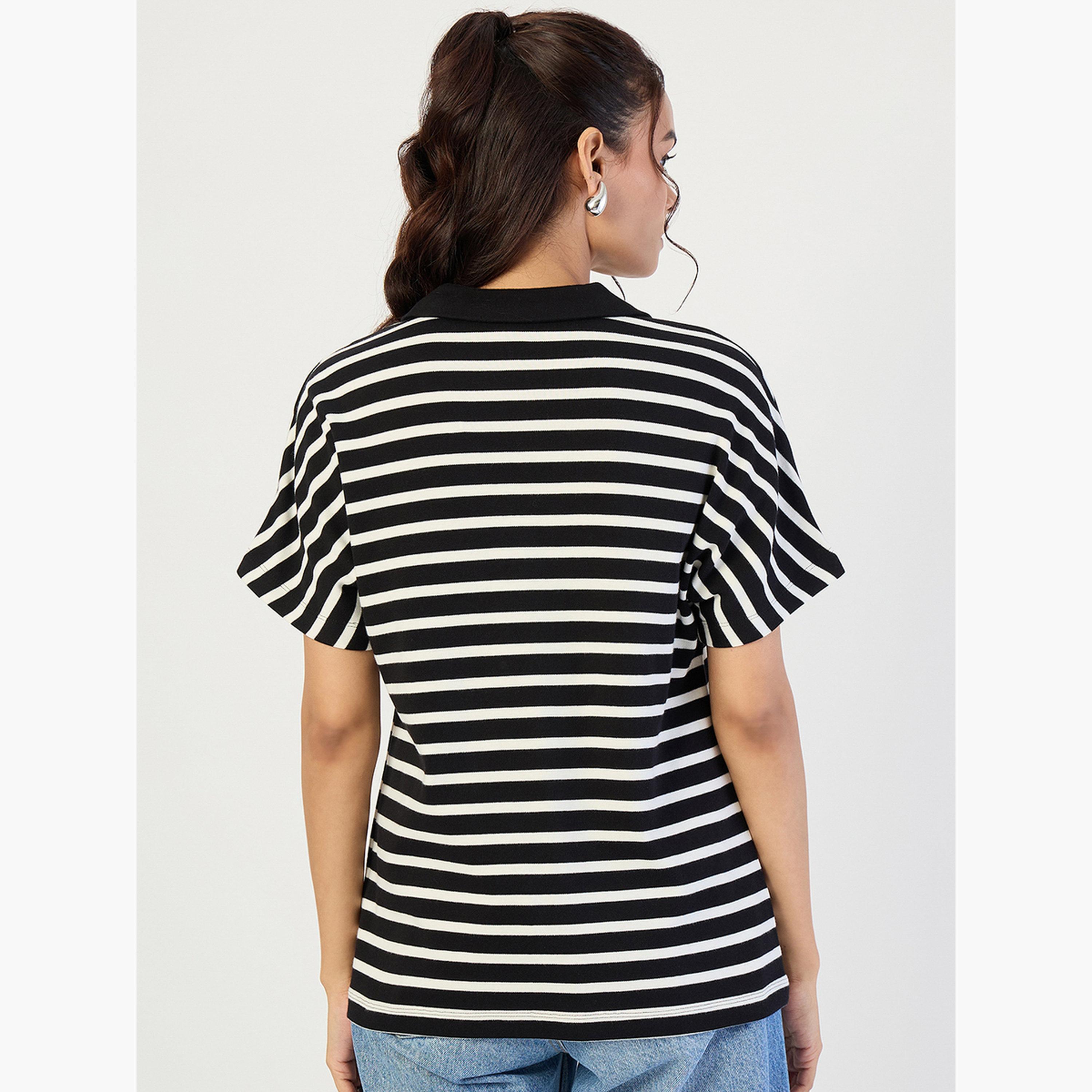 فيميلا - تي شيرت بولو مخطط أسود-women-clothing-tshirts-image-5