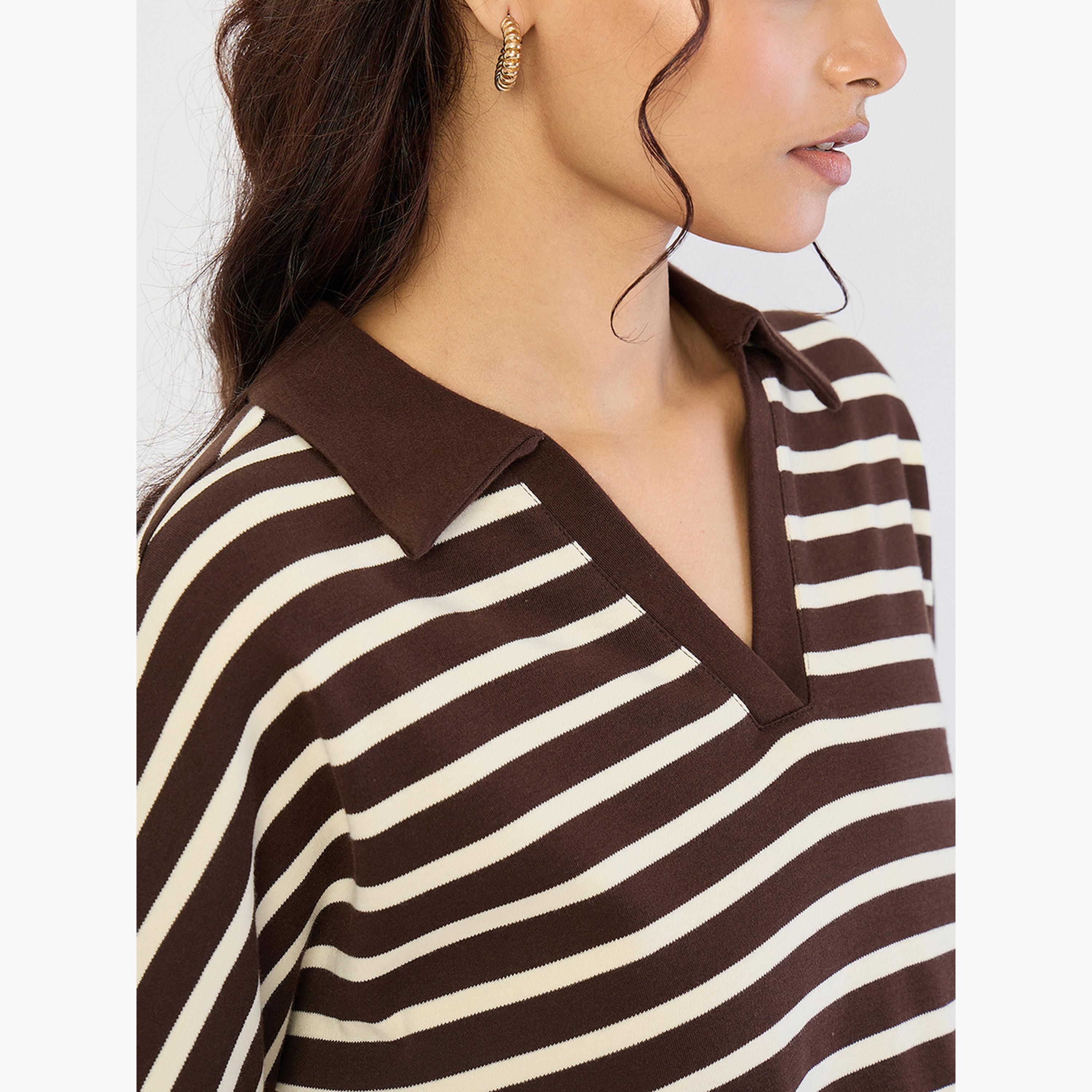 فيميلا - تي شيرت بولو مخطط لون بني-women-clothing-tshirts-image-4