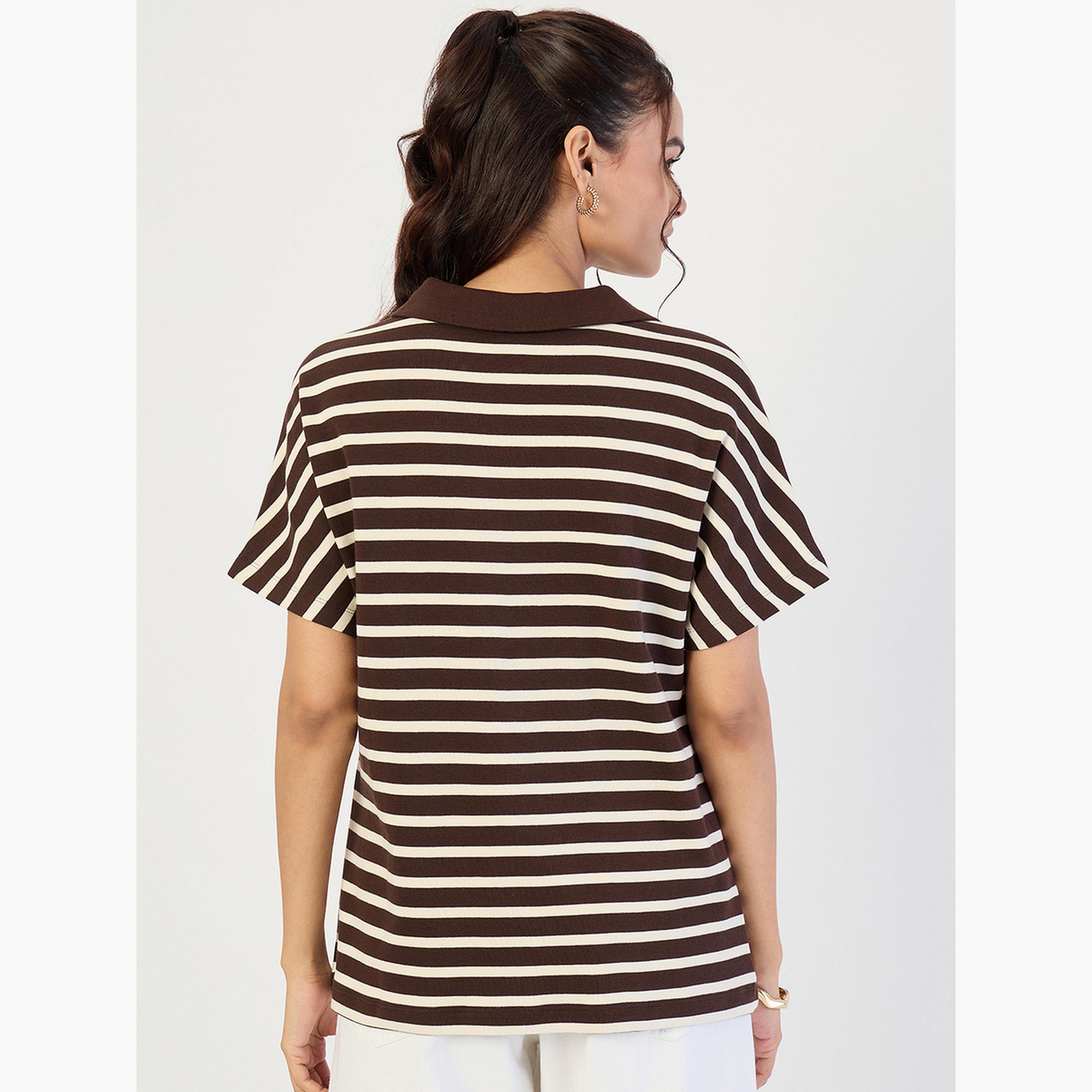 فيميلا - تي شيرت بولو مخطط لون بني-women-clothing-tshirts-image-5