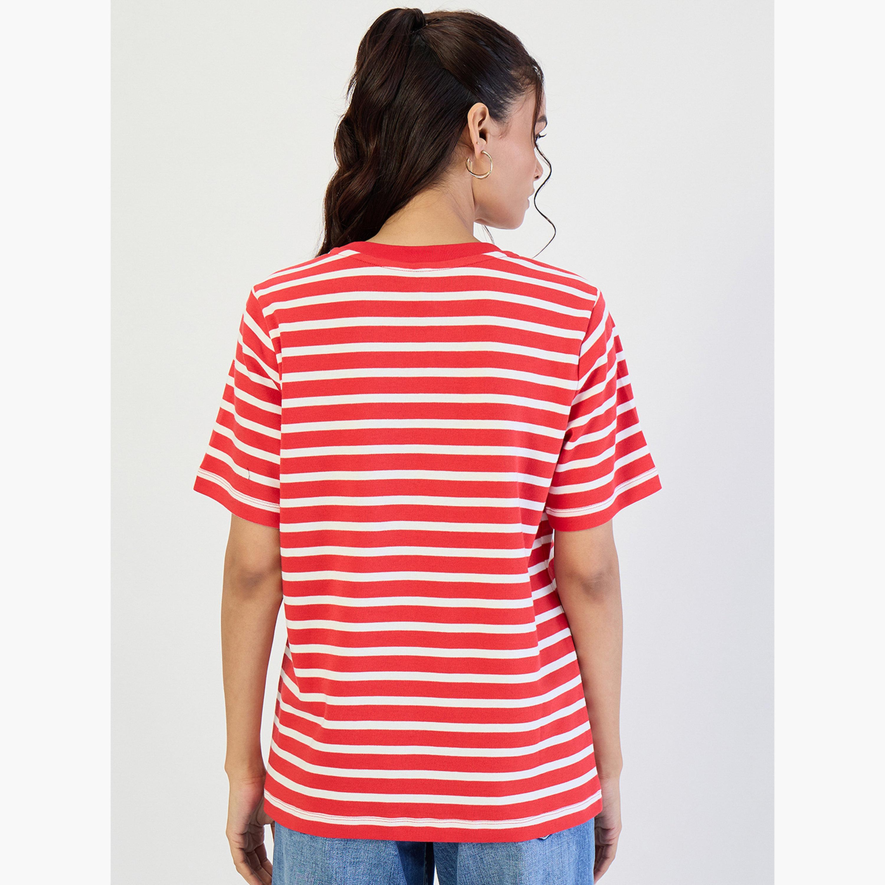 فيميلا - تي شيرت محبوك مخطط باللون الأحمر برقبة دائرية-women-clothing-tshirts-image-5