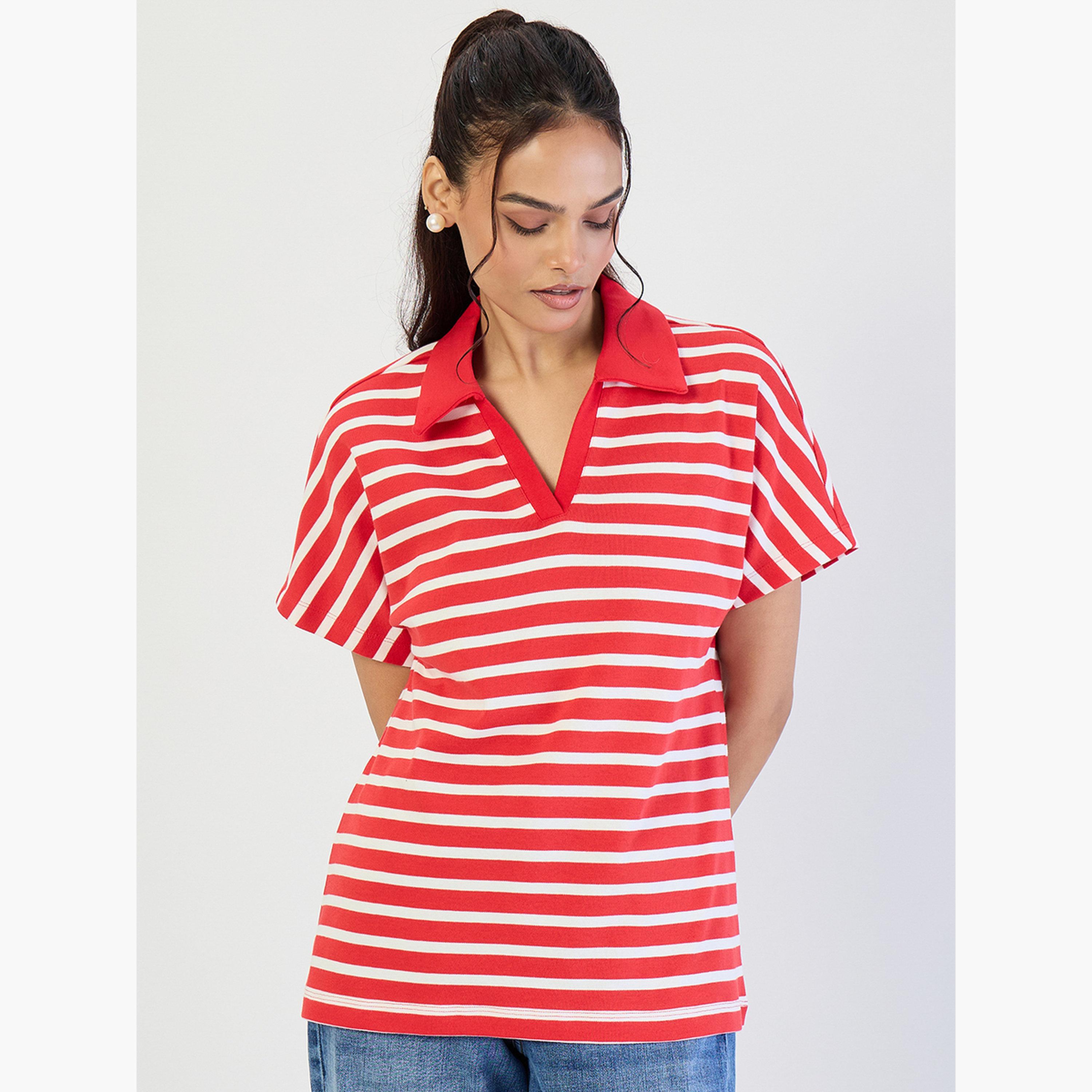 فيميلا - تي شيرت بولو مخطط باللون الأحمر-women-clothing-tshirts-image-1