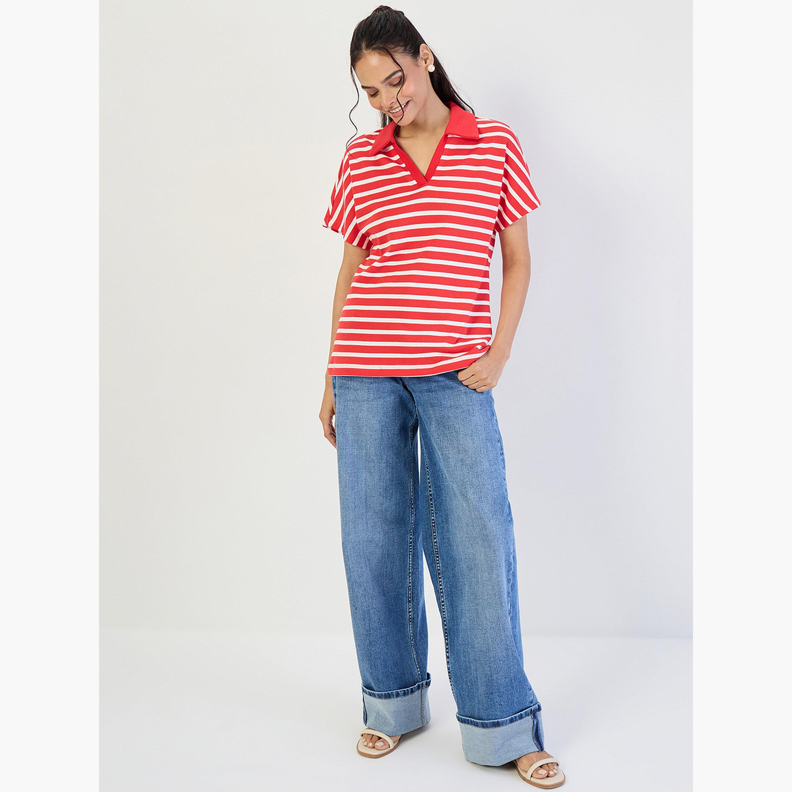فيميلا - تي شيرت بولو مخطط باللون الأحمر-women-clothing-tshirts-image-2