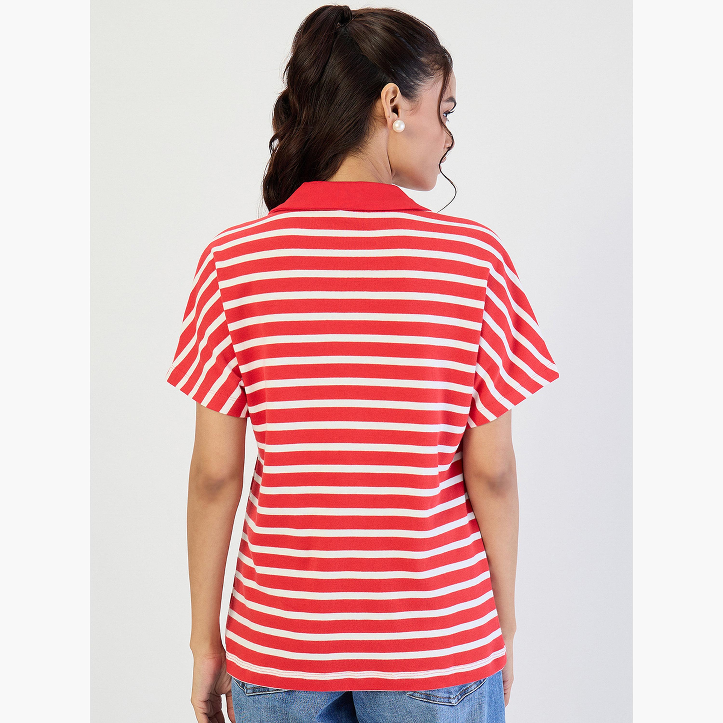 Femmella Red Striped Polo Knit T-Shirt-women-clothing-tshirts-image-6