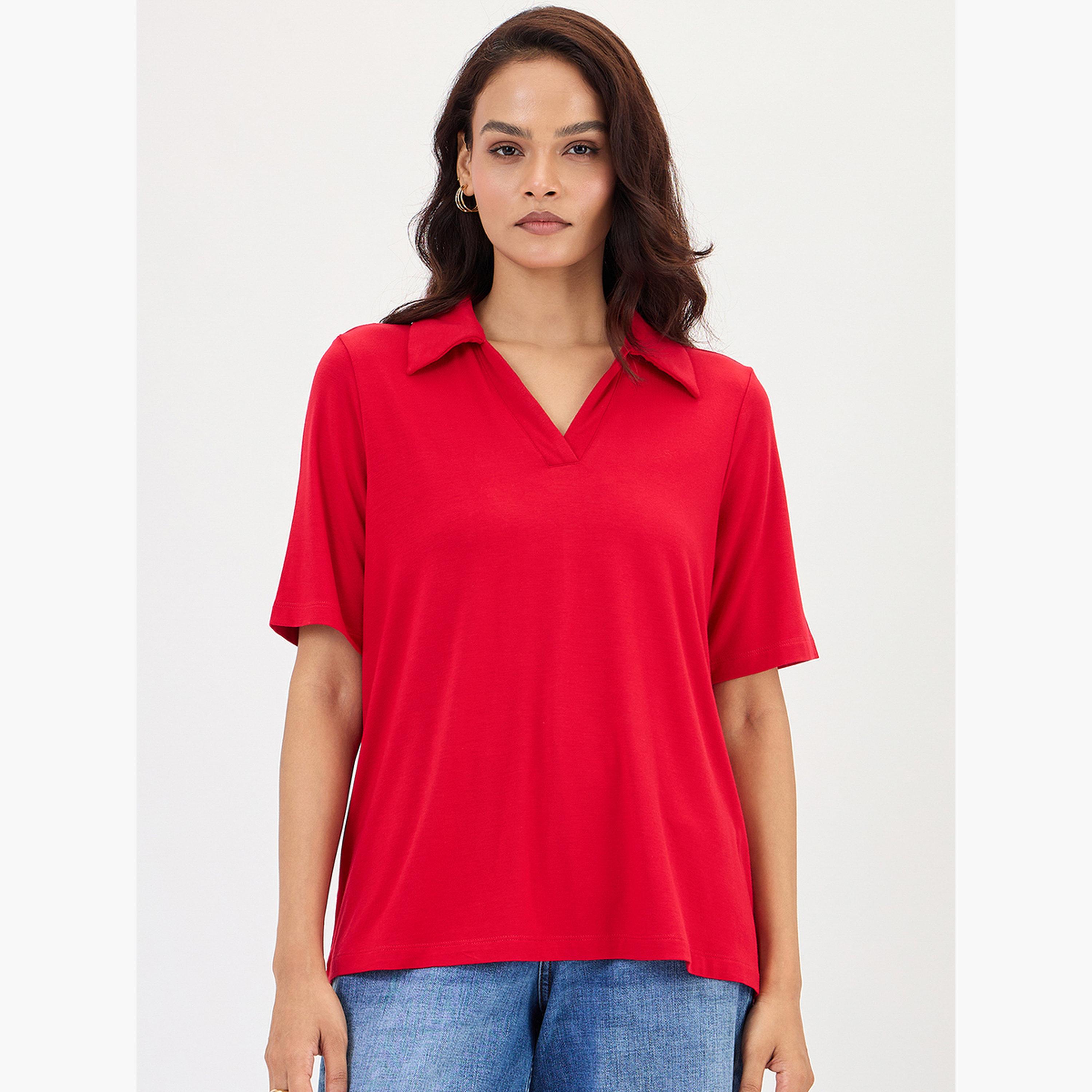 فيميلا - تي شيرت بولو أحمر بأكمام قصيرة-women-clothing-tshirts-image-1