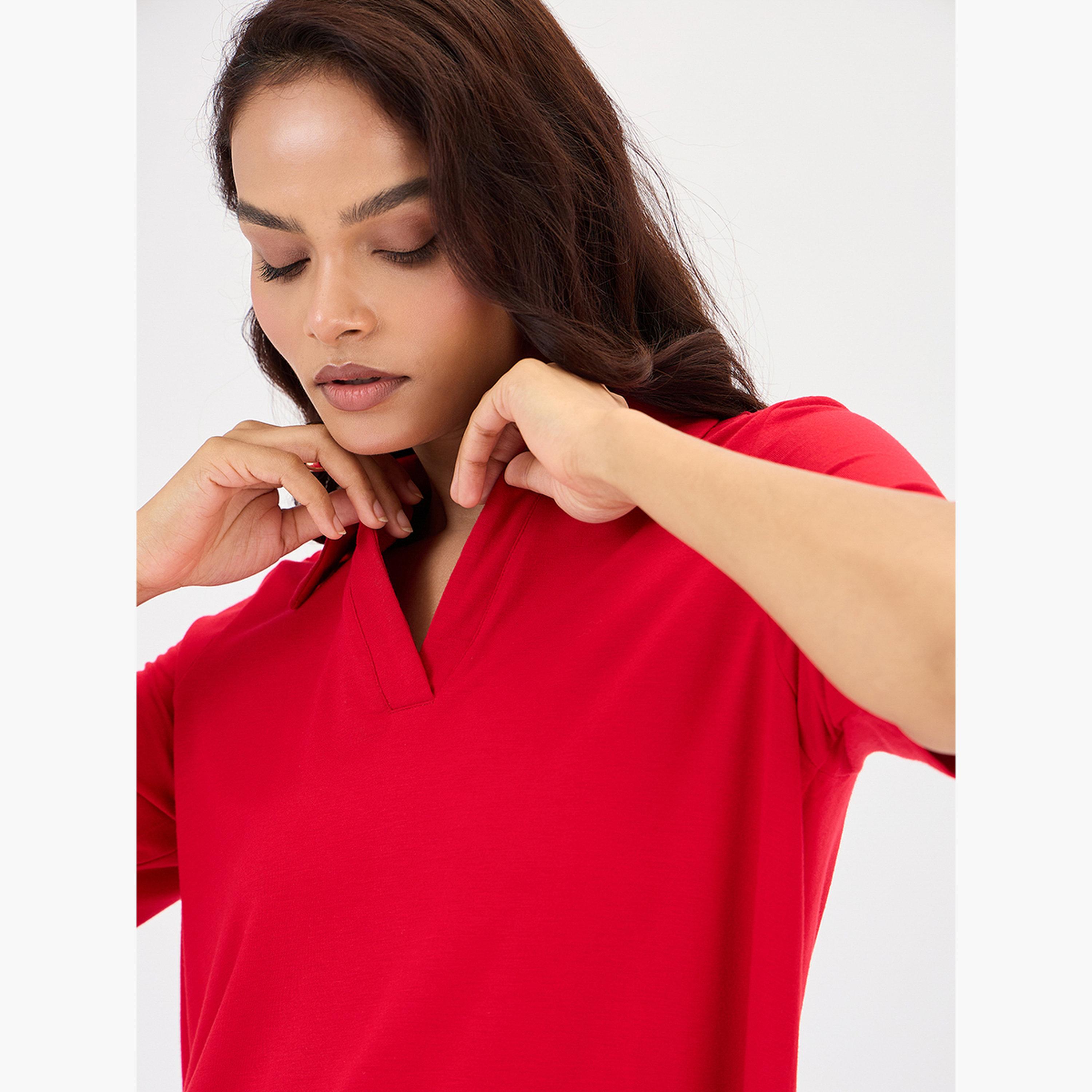 فيميلا - تي شيرت بولو أحمر بأكمام قصيرة-women-clothing-tshirts-image-3