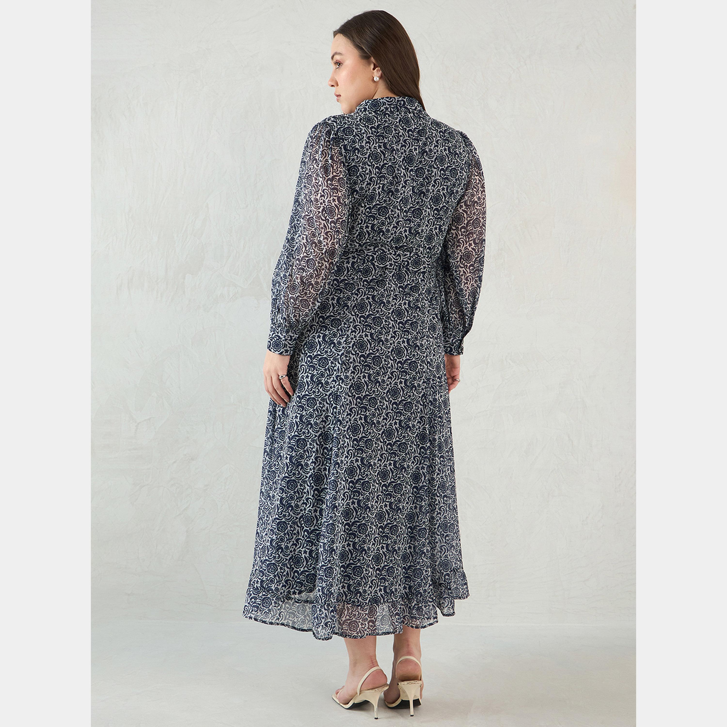 فيميلا - فستان ماكسي بأكمام طويلة وياقة مطبوعة بالزهور للنساء بمقاس واسع-women-clothing-dresses-image-3