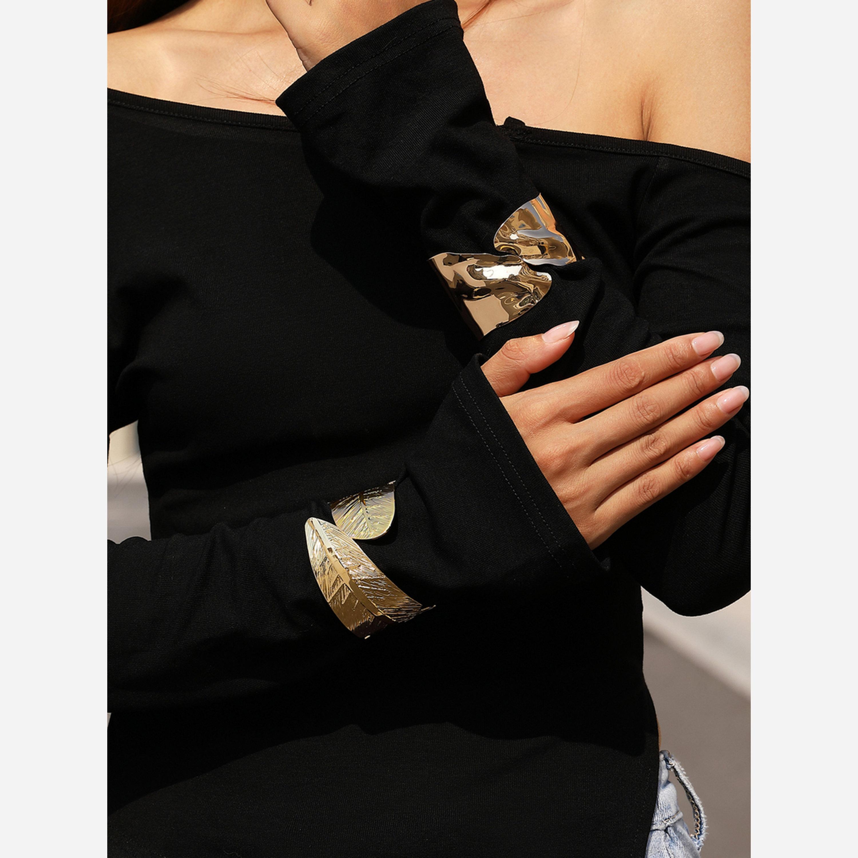 Take Two Gold Irregular Open Bangle-women-watchesandjewellery-jewellery-banglesandbracelets-image-2