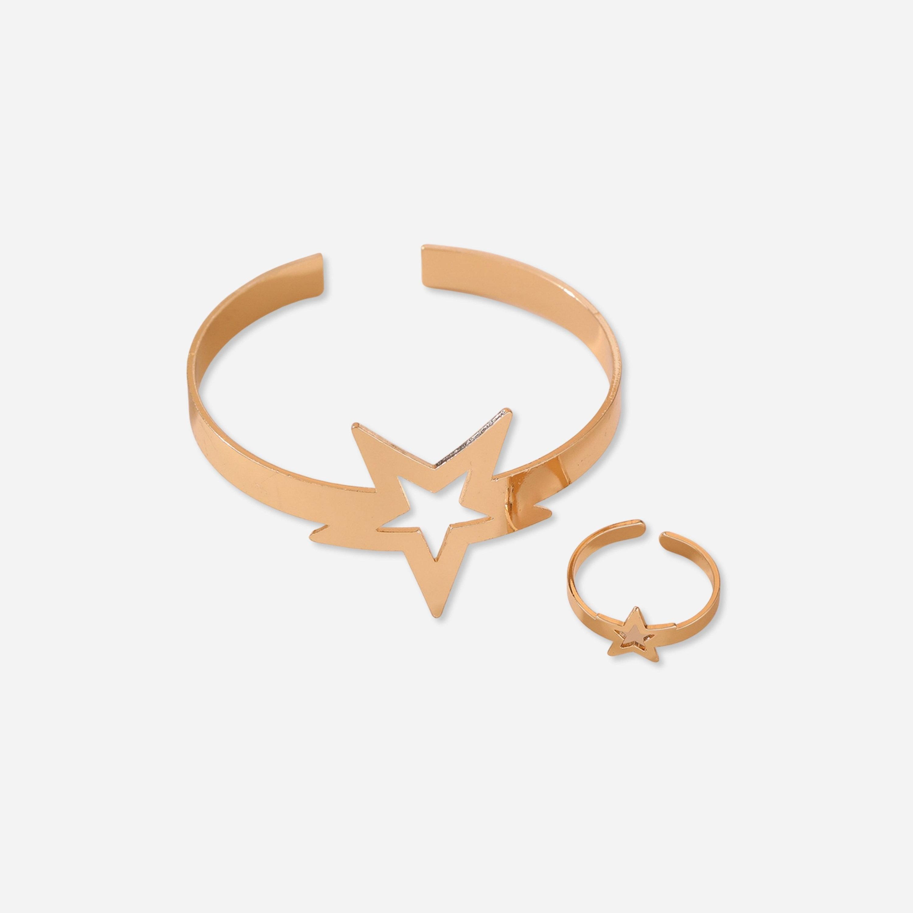 Take Two Set of 2 - Gold Star Open Bangle with Ring-women-watchesandjewellery-jewellery-jewellerysets-image-1