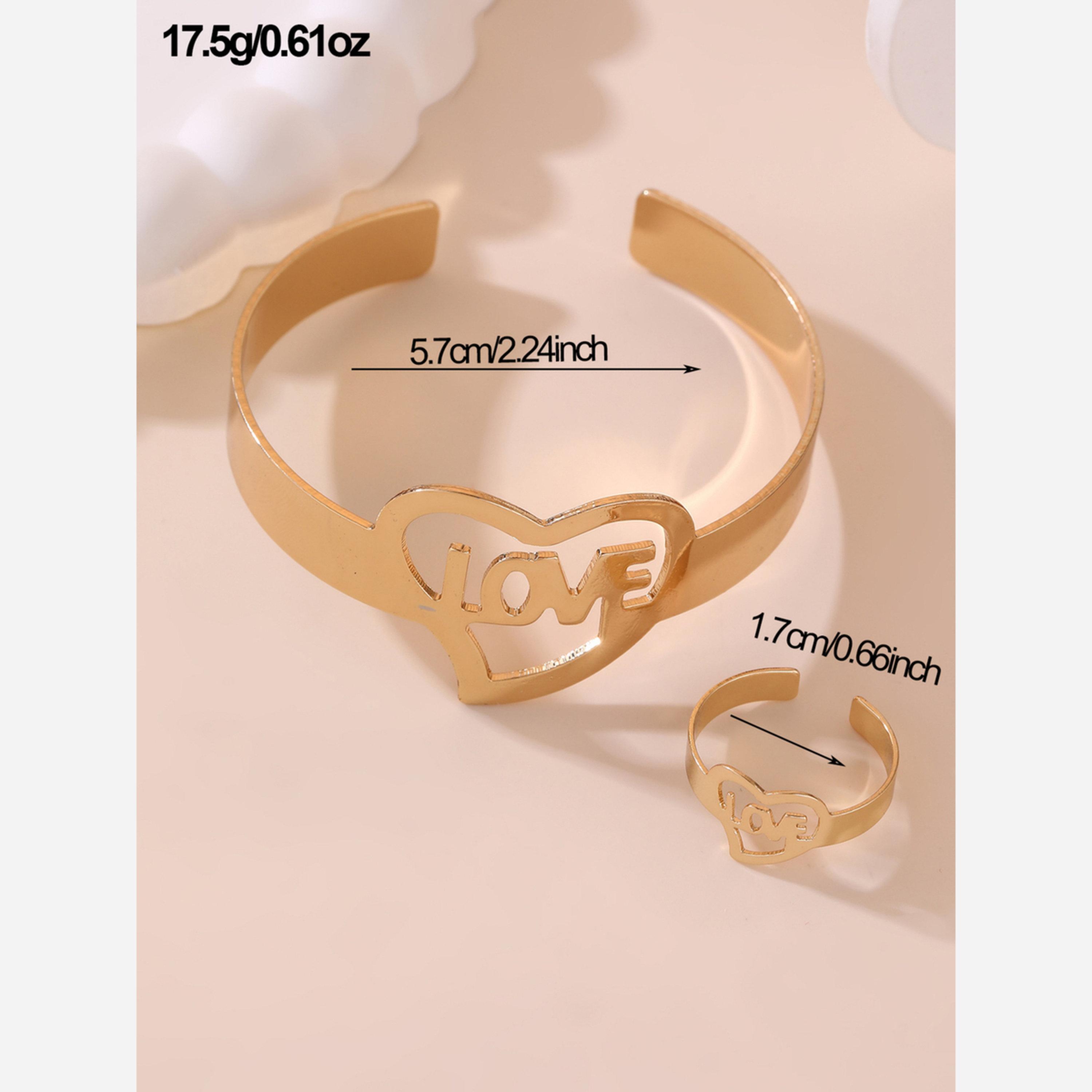 تيك تو - طقم من قطعتين - سوار ذهبي مفتوح على شكل قلب مع حلقة-women-watchesandjewellery-jewellery-jewellerysets-image-2