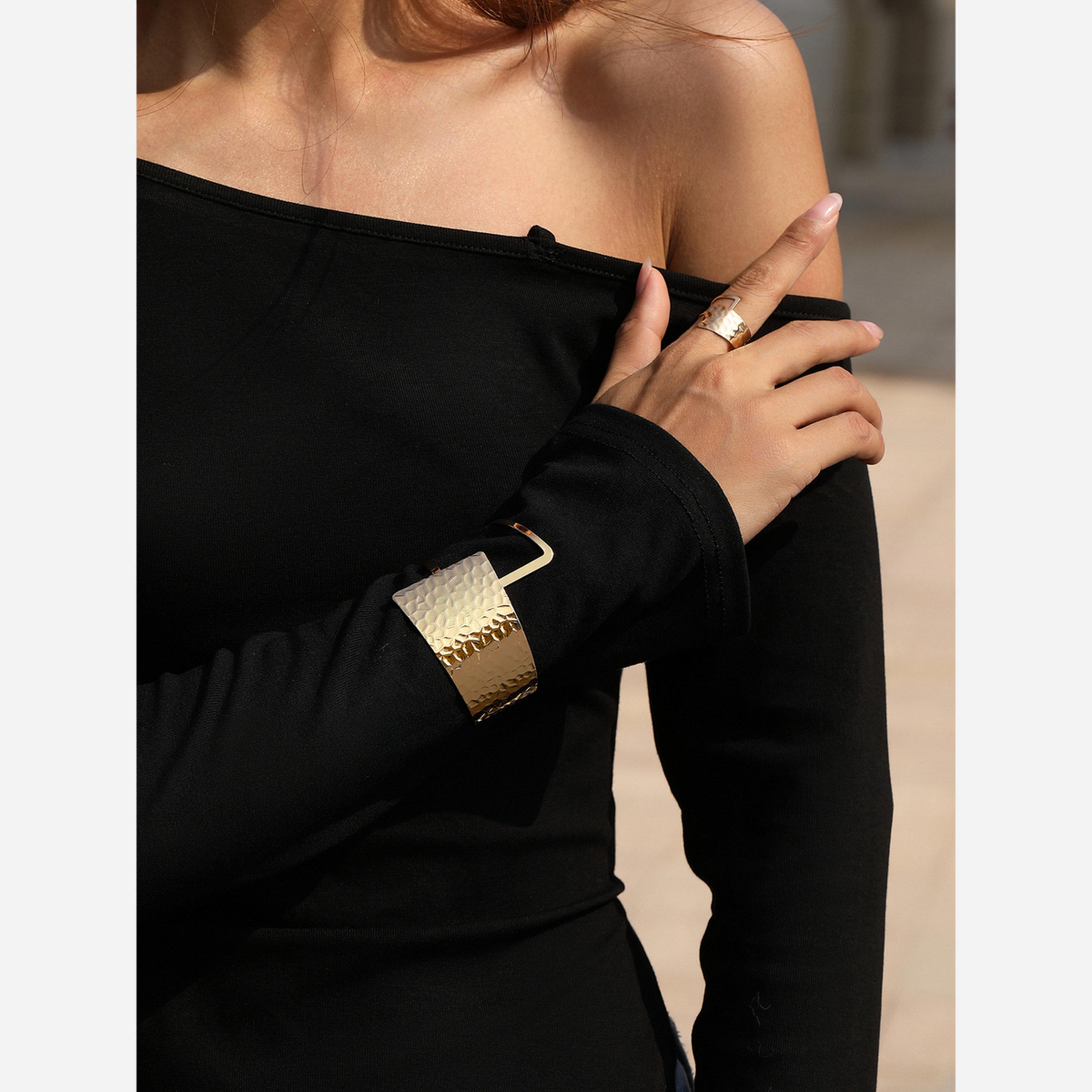 Take Two Set of 2 - Gold Irregular Open Bangle with Ring-women-watchesandjewellery-jewellery-jewellerysets-image-2