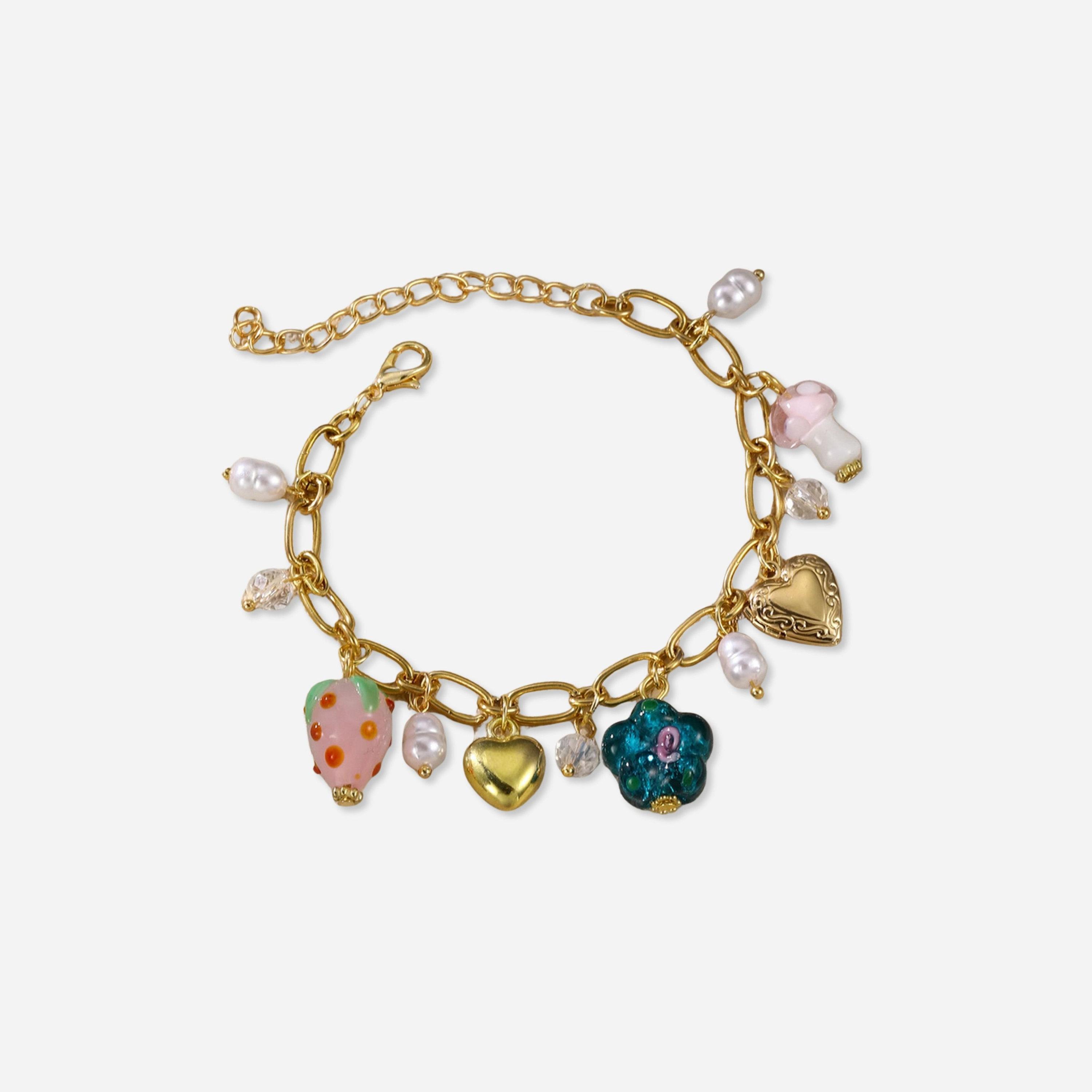 تيك تو - سوار مزين بللؤلؤ صناعي على شكل قلب وفراولة وزهور.-women-watchesandjewellery-jewellery-banglesandbracelets-image-1