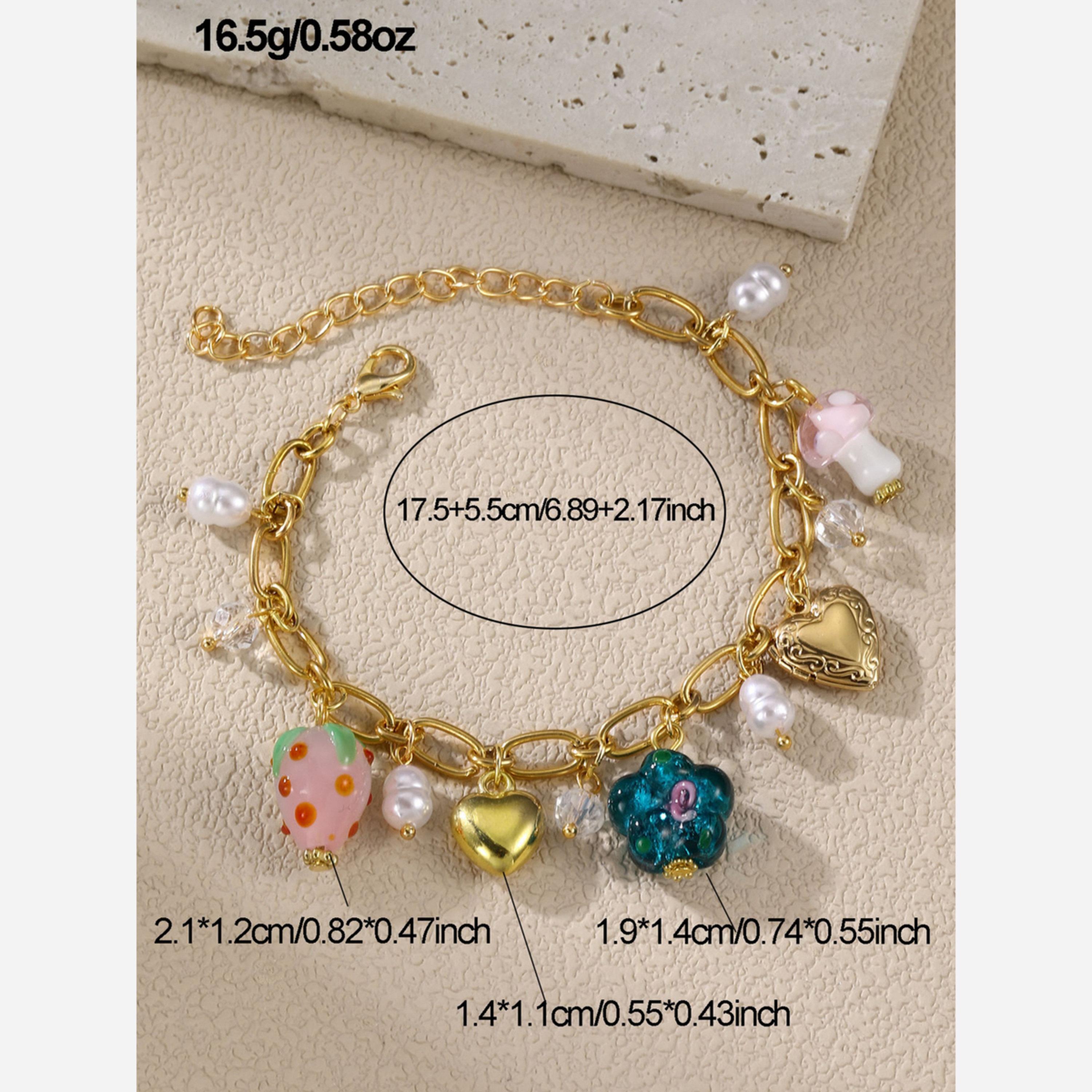تيك تو - سوار مزين بللؤلؤ صناعي على شكل قلب وفراولة وزهور.-women-watchesandjewellery-jewellery-banglesandbracelets-image-4