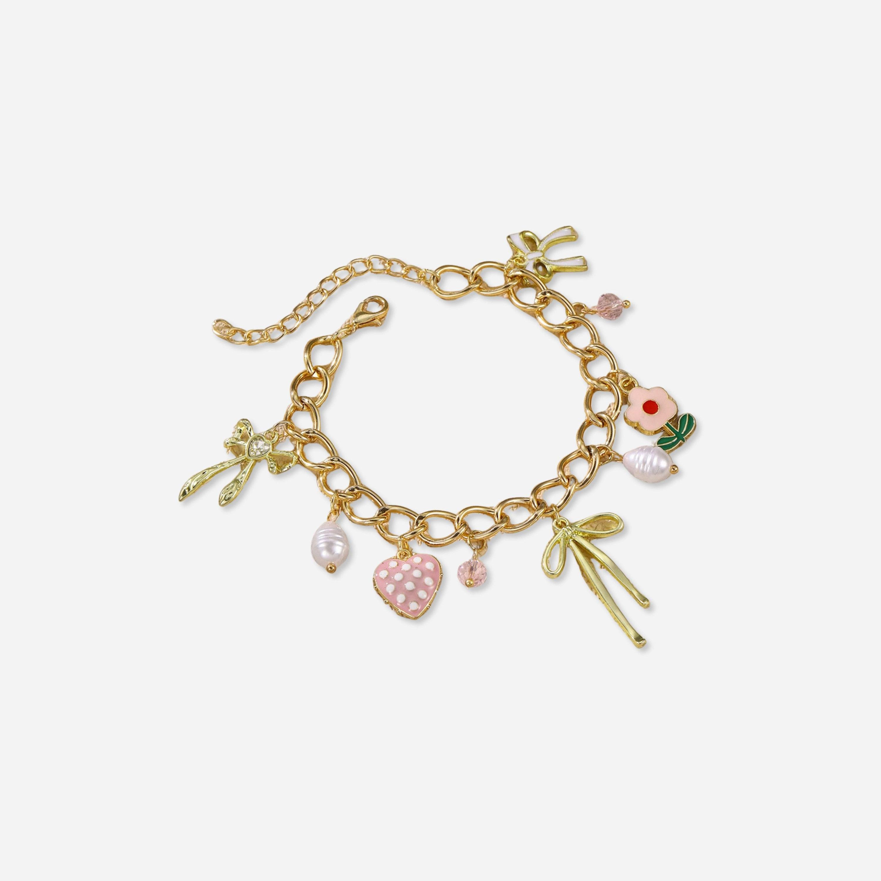 تيك تو - سوار مزين بخرزات على شكل قلب وفيونكة وزهور ولؤلؤ صناعي-women-watchesandjewellery-jewellery-banglesandbracelets-image-1
