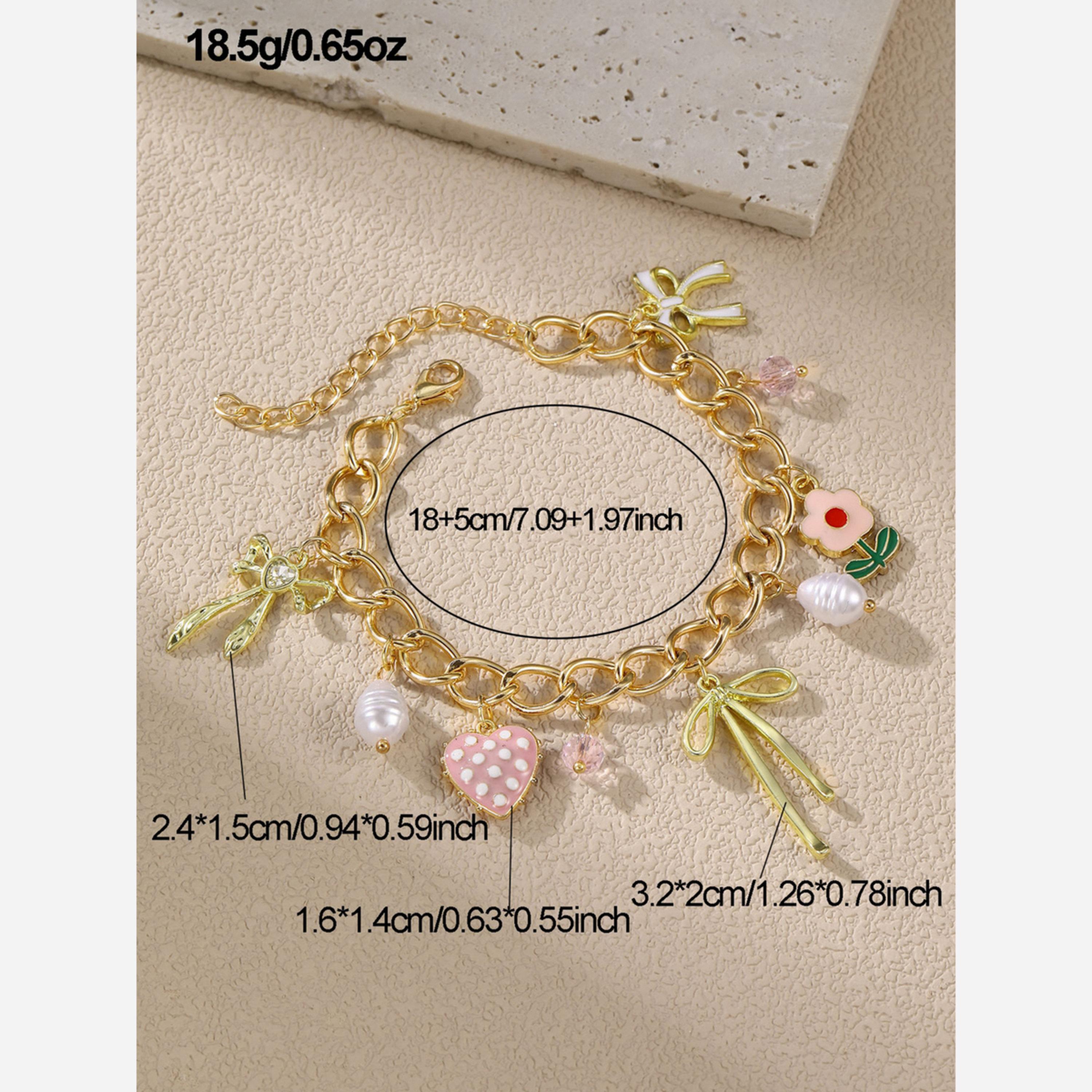 تيك تو - سوار مزين بخرزات على شكل قلب وفيونكة وزهور ولؤلؤ صناعي-women-watchesandjewellery-jewellery-banglesandbracelets-image-2