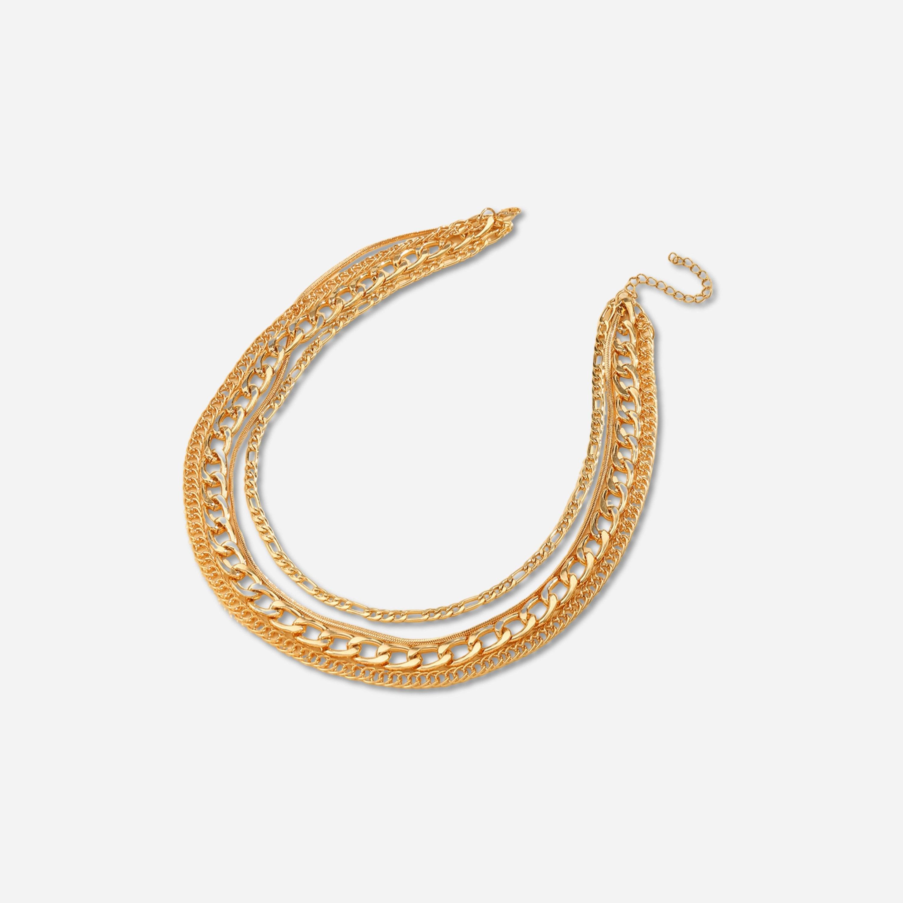 تيك تو - طقم من 4 قطع - قلادة ذهبية بسلسلة سميكة-women-watchesandjewellery-jewellery-necklacesandpendants-image-1