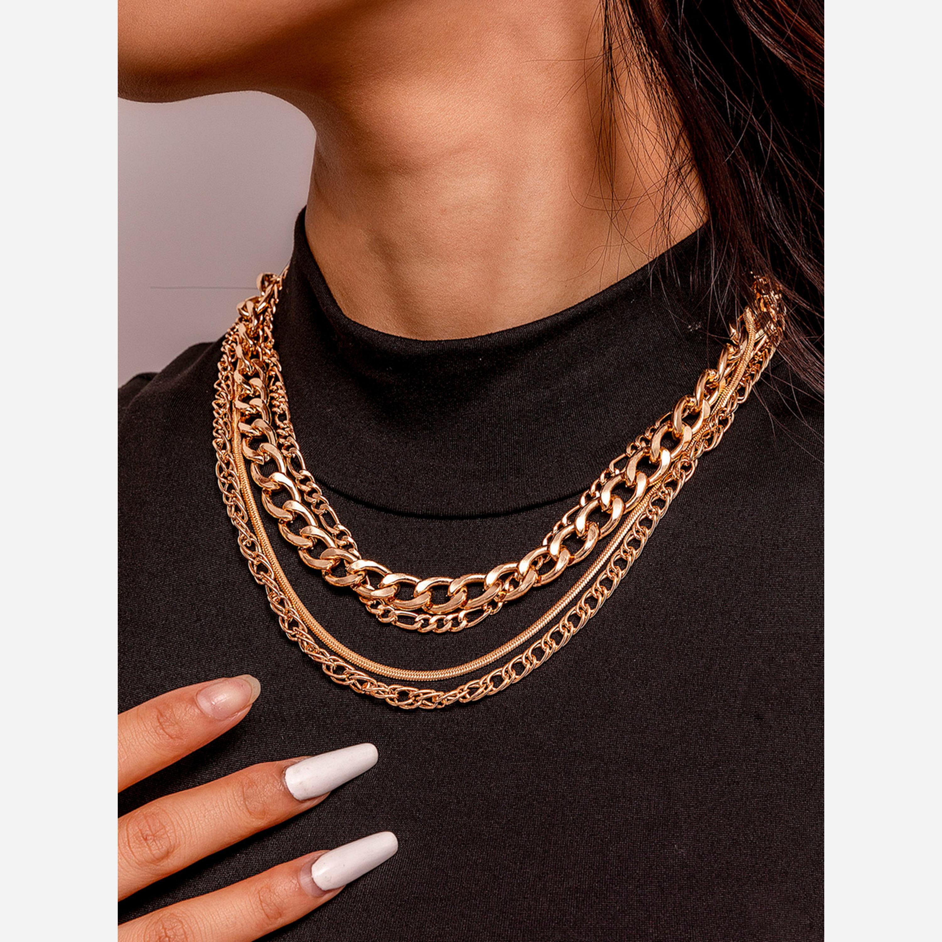 Take Two Set of 4 - Gold Chunky Chain Link Necklace-women-watchesandjewellery-jewellery-necklacesandpendants-image-2